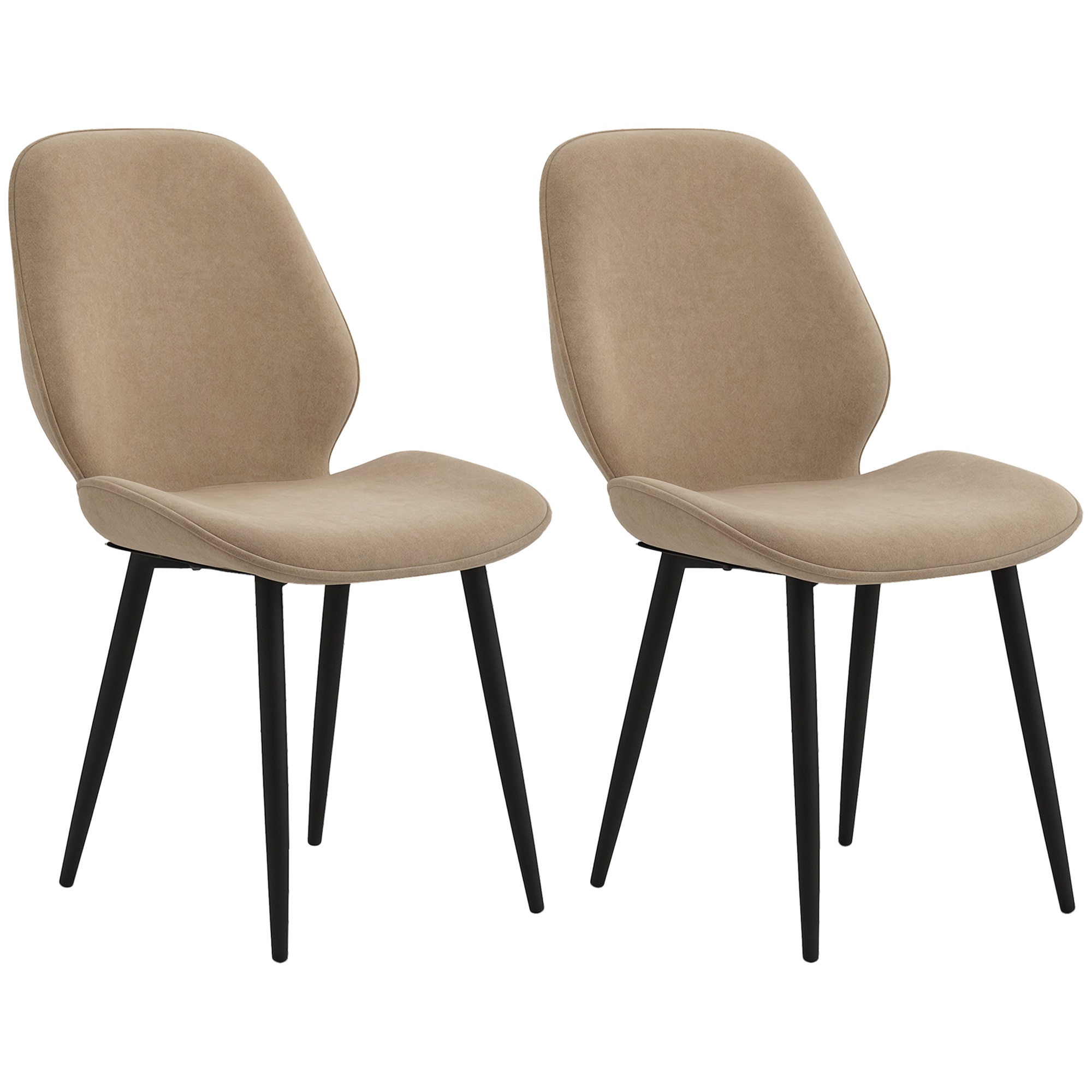 Homcom Brown Velvet Dining Chairs, Set Of 2 Dining Room Chairs With Metal Legs For Living Room, Dining Room, Light
