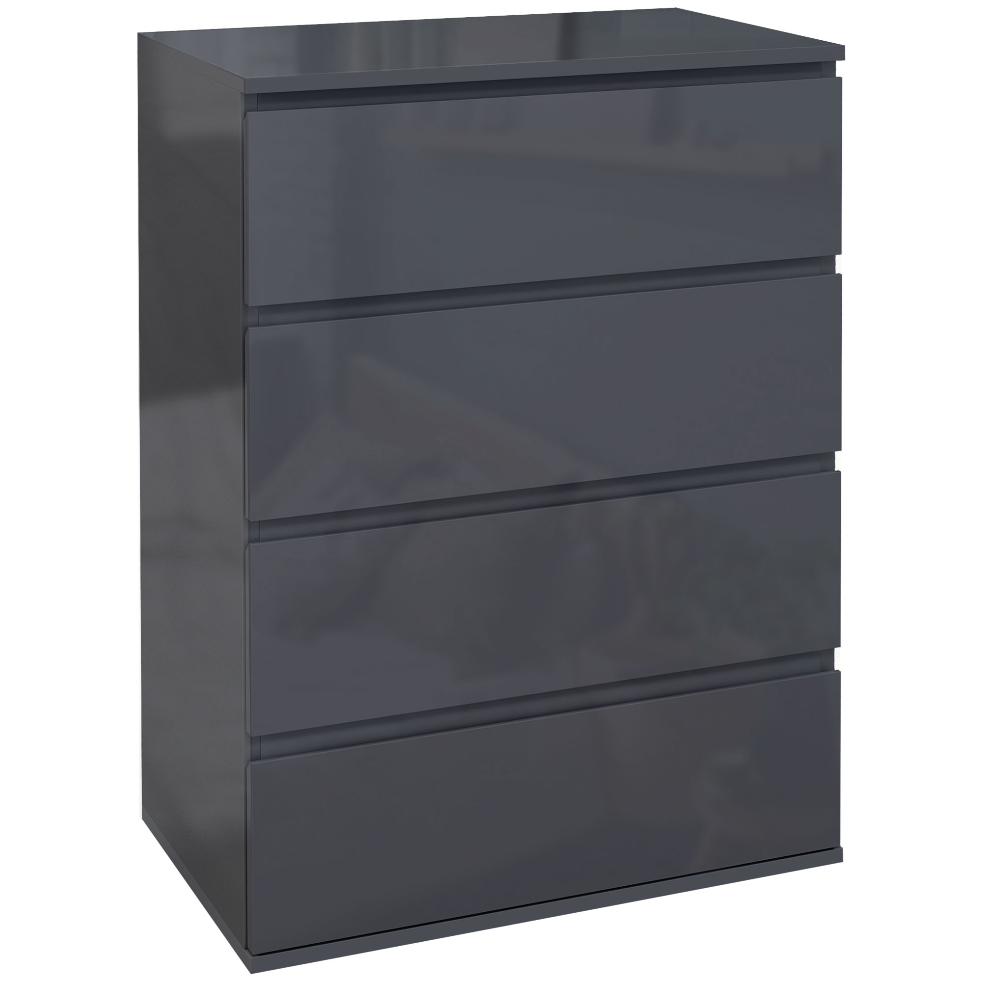 HOMCOM Modern High Gloss Chest of Drawers, 4-Drawer Bedroom Storage Dresser, Stylish Furniture Aosom UK
