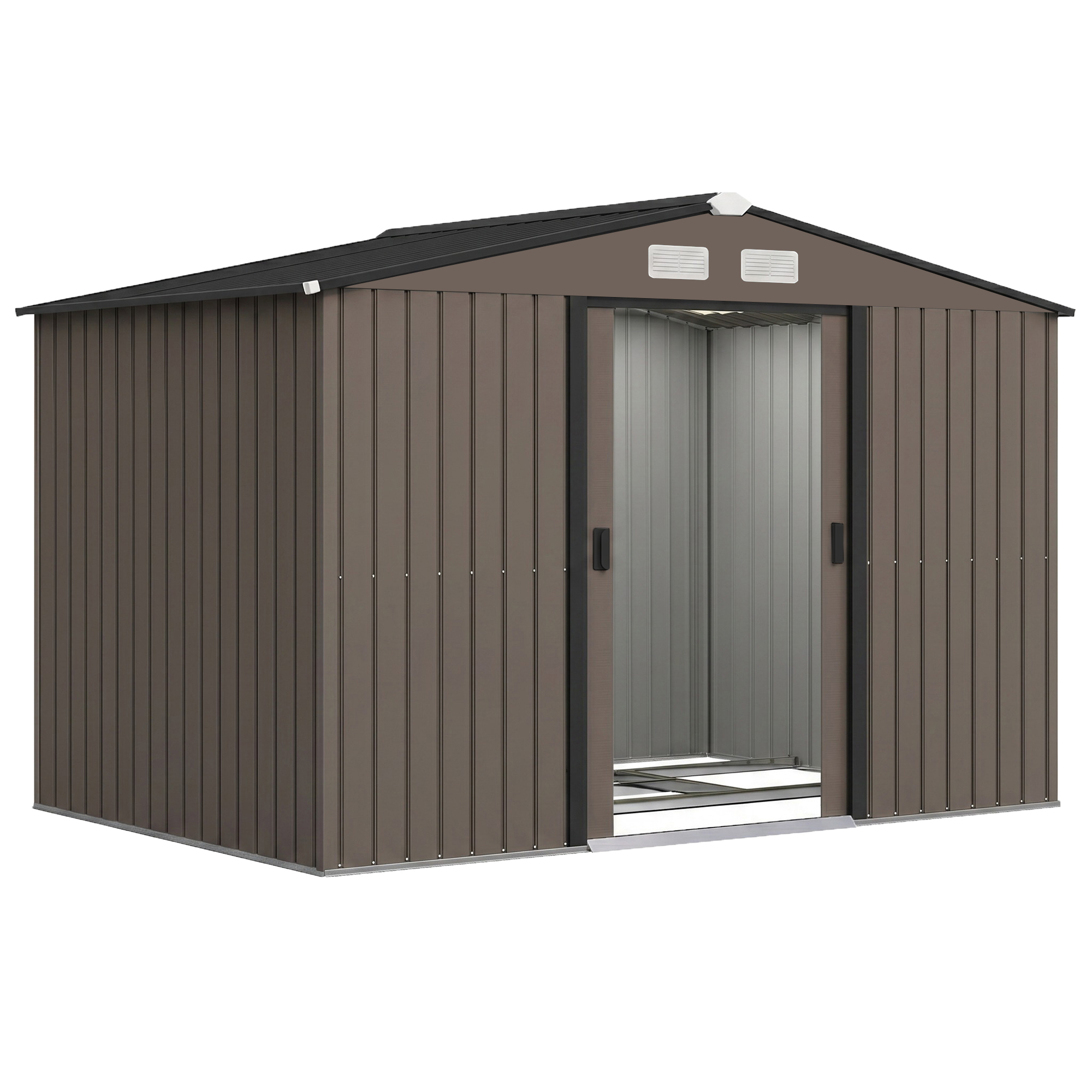 Outsunny Capanno Attrezzi da Giardino con 4 Prese d'Aria e 2 Porte Scorrevoli, Casetta in Acciaio, 277x195x192 cm, Marrone   Aosom Italy