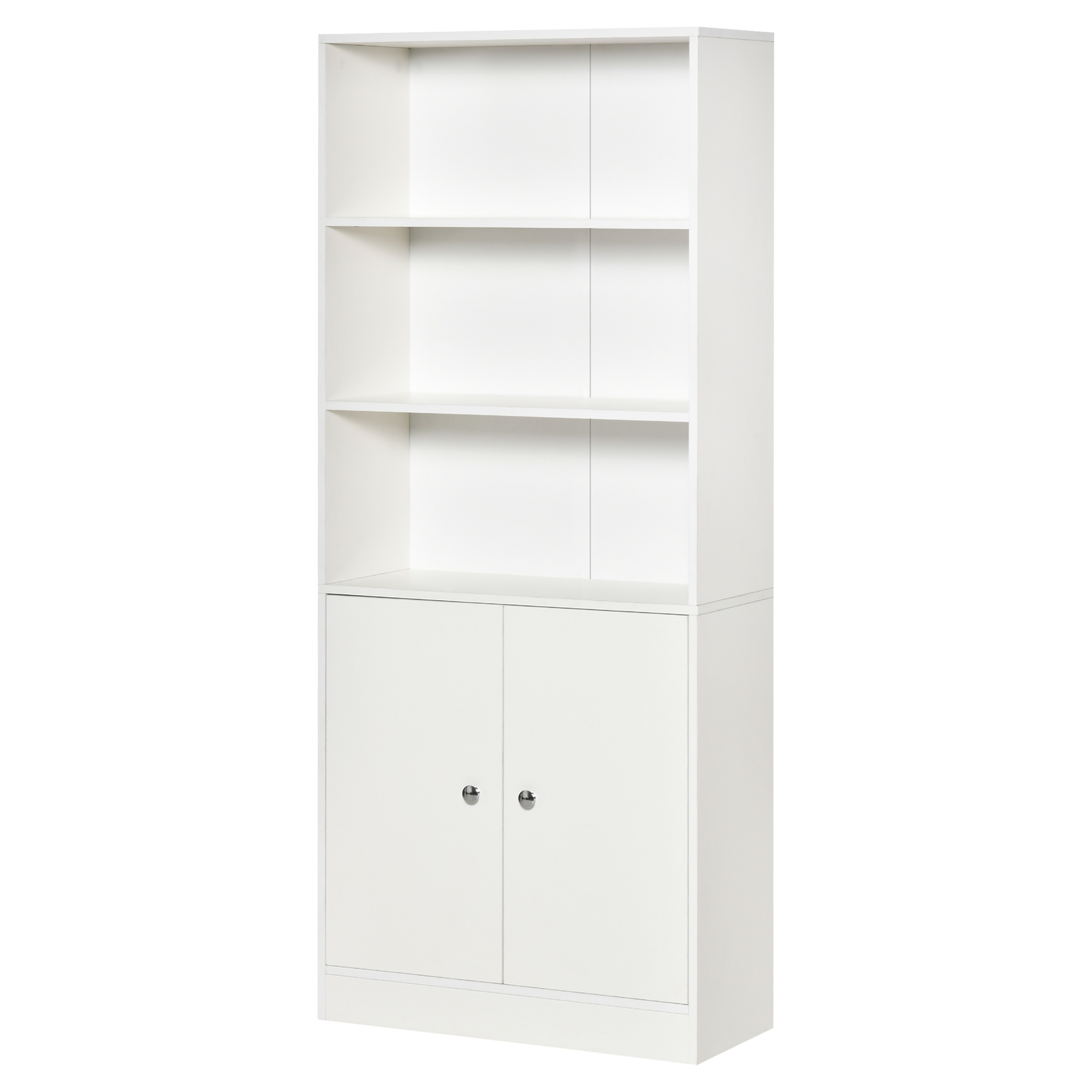 HOMCOM Estantería Librería Blanca con 3 Compartimentos Abiertos y 1 Armario con Estante Ajustable Almacenaje para Salón 70x29,5x167cm Blanco | Aosom España