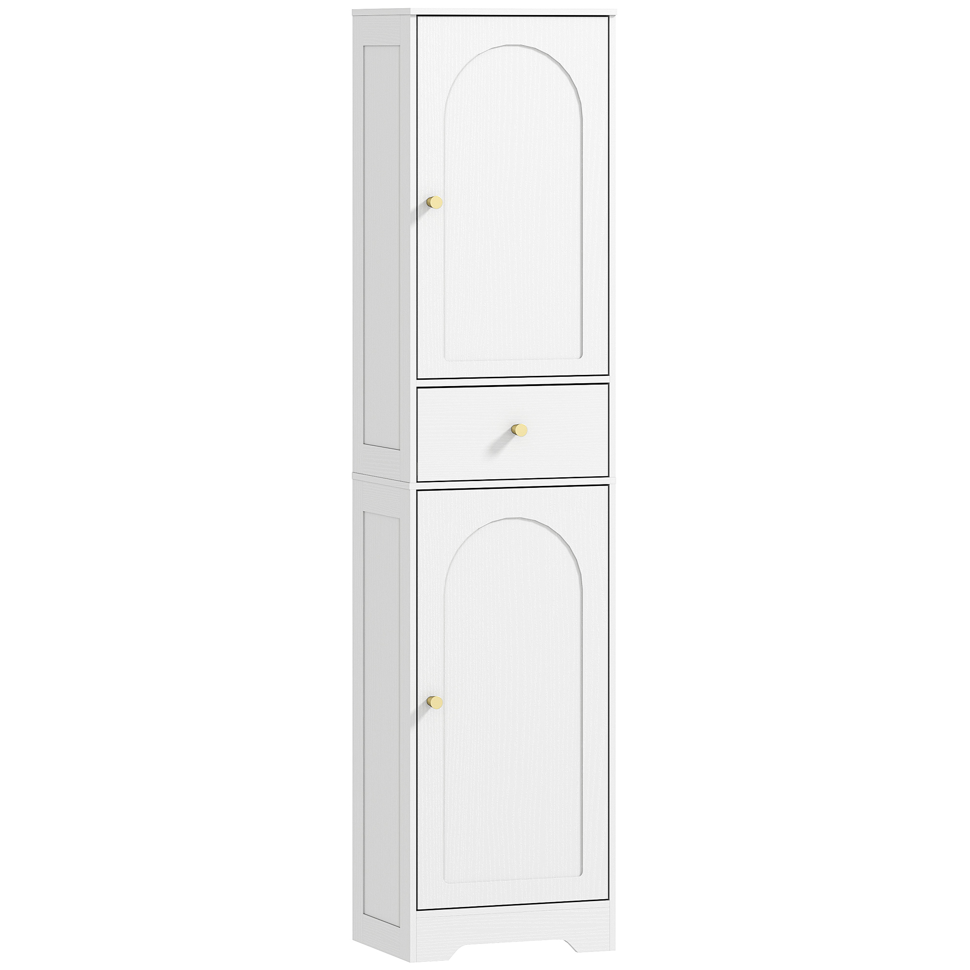 HOMCOM Armario Alto de Baño Estrecho con 2 Puertas Arqueadas Cajón y Estantes Ajustables Moderno 40x29,5x170 cm Blanco Veteado | Aosom España