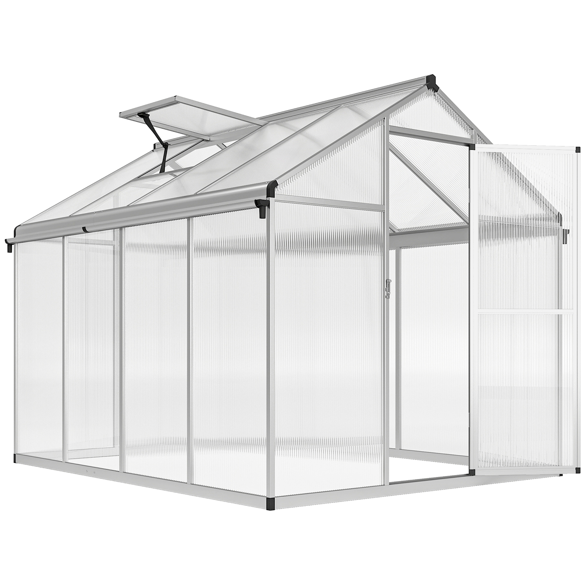 Outsunny 8 x 6 Greenhouse Polycarbonate Greenhouse, Aluminium Frame Walk-In Greenhouse with Rain Gutters and Window, Garden Plants   Aosom UK