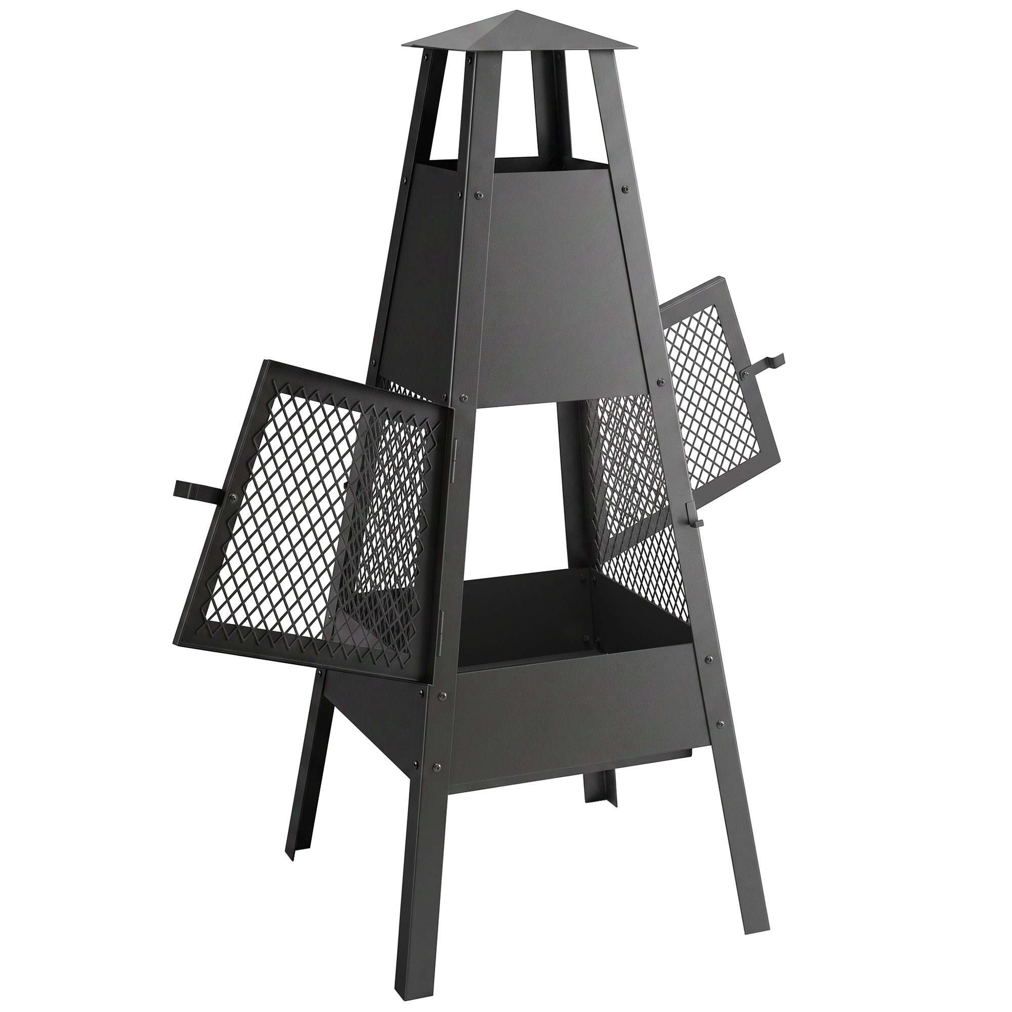 Outsunny Focar de Exterior cu Coș de Fum Conic 41x40,5x97 cm Oțel Carbon cu Plasă Protectoare pentru Curte Terasă Negru | Aosom Romania