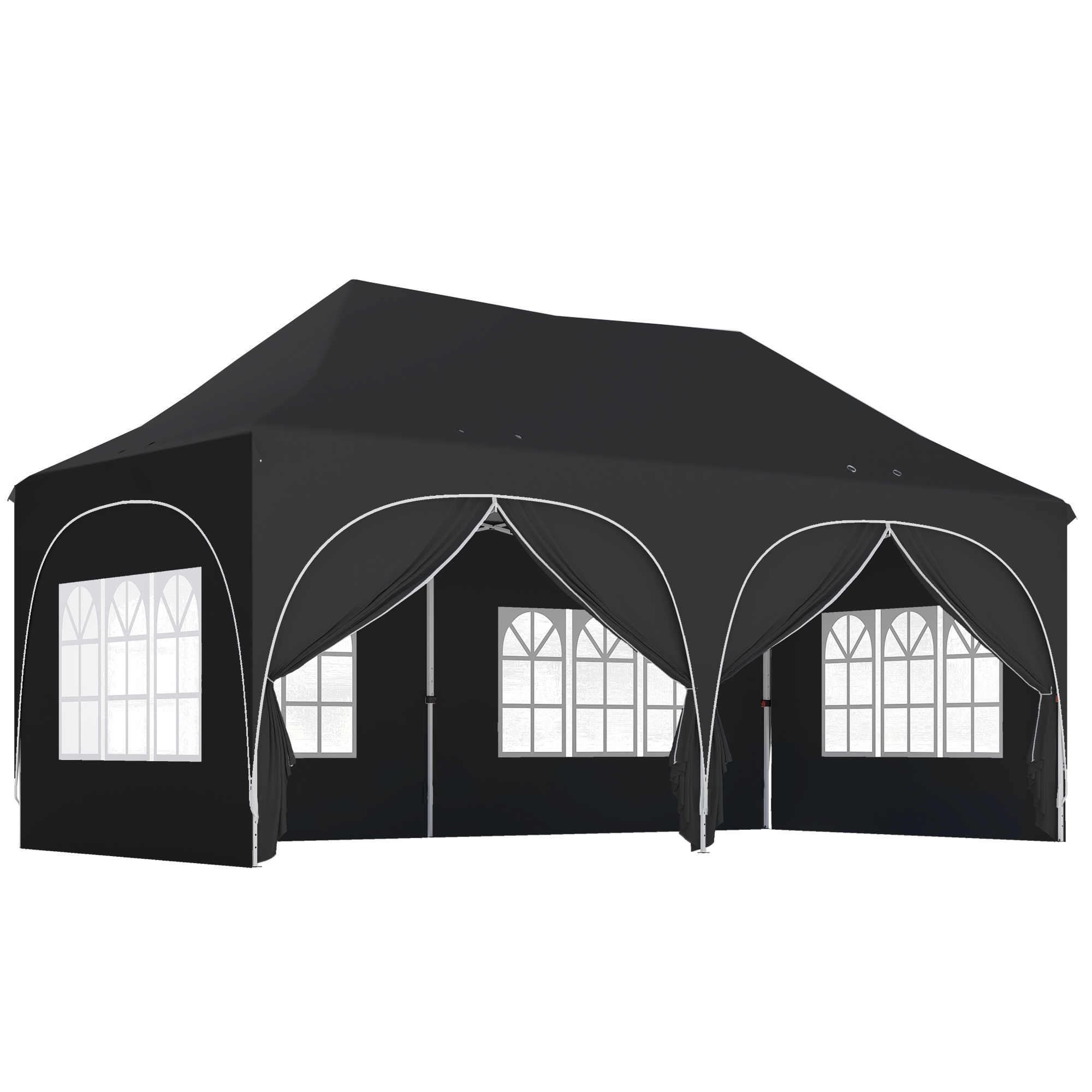 Outsunny 3 x 6m Pop Up Gazebo Shelter with Sides, 6 Sandbags, Peak Top Garden Party Tent Marquee with Carry Bag, Black