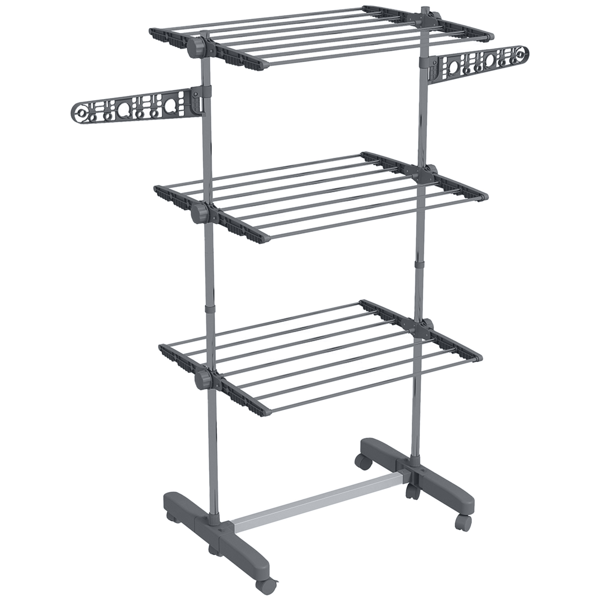 HOMCOM Stendino Verticale con 3 Ripiani Regolabili, in Acciaio e Plastica, 142x55x152 cm, Grigio e Argento