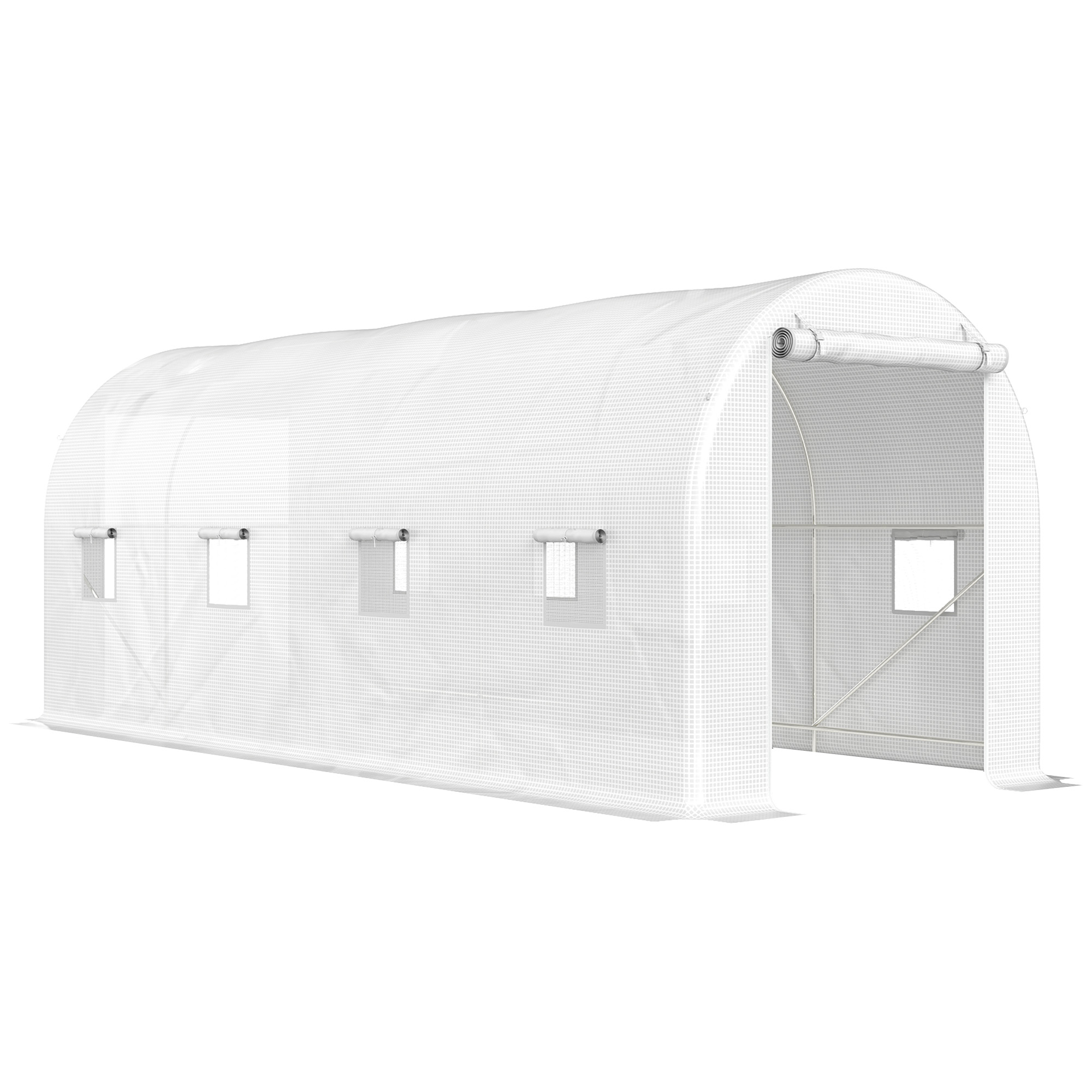 outsunny invernadero de tunel 500x200x205 cm invernadero de jardin con puerta enrollable y 8 ventanas cubierta pe 140 gm blanco