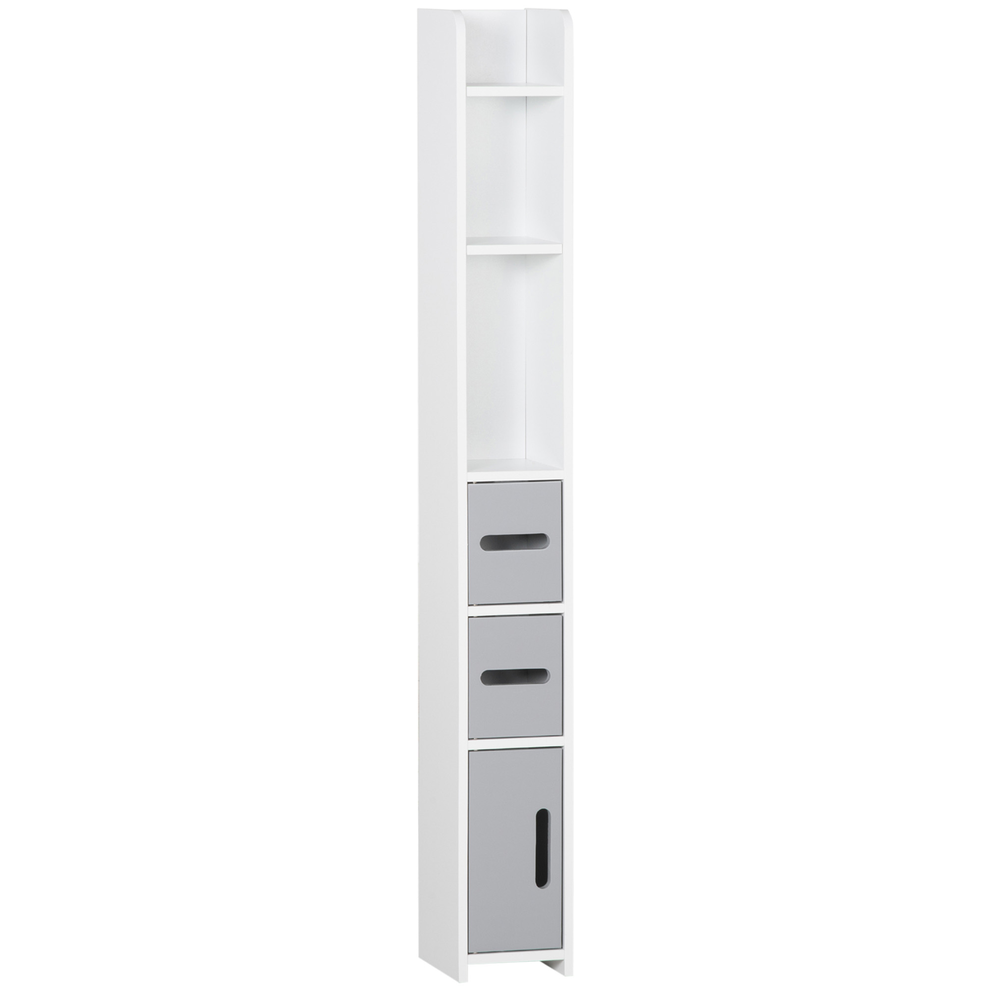 Kleankin Freestanding Bathroom Cabinet, Modern Tall Storage with Open Shelves and 3 Cupboards, for Bedroom Hallway, Grey   Aosom UK
