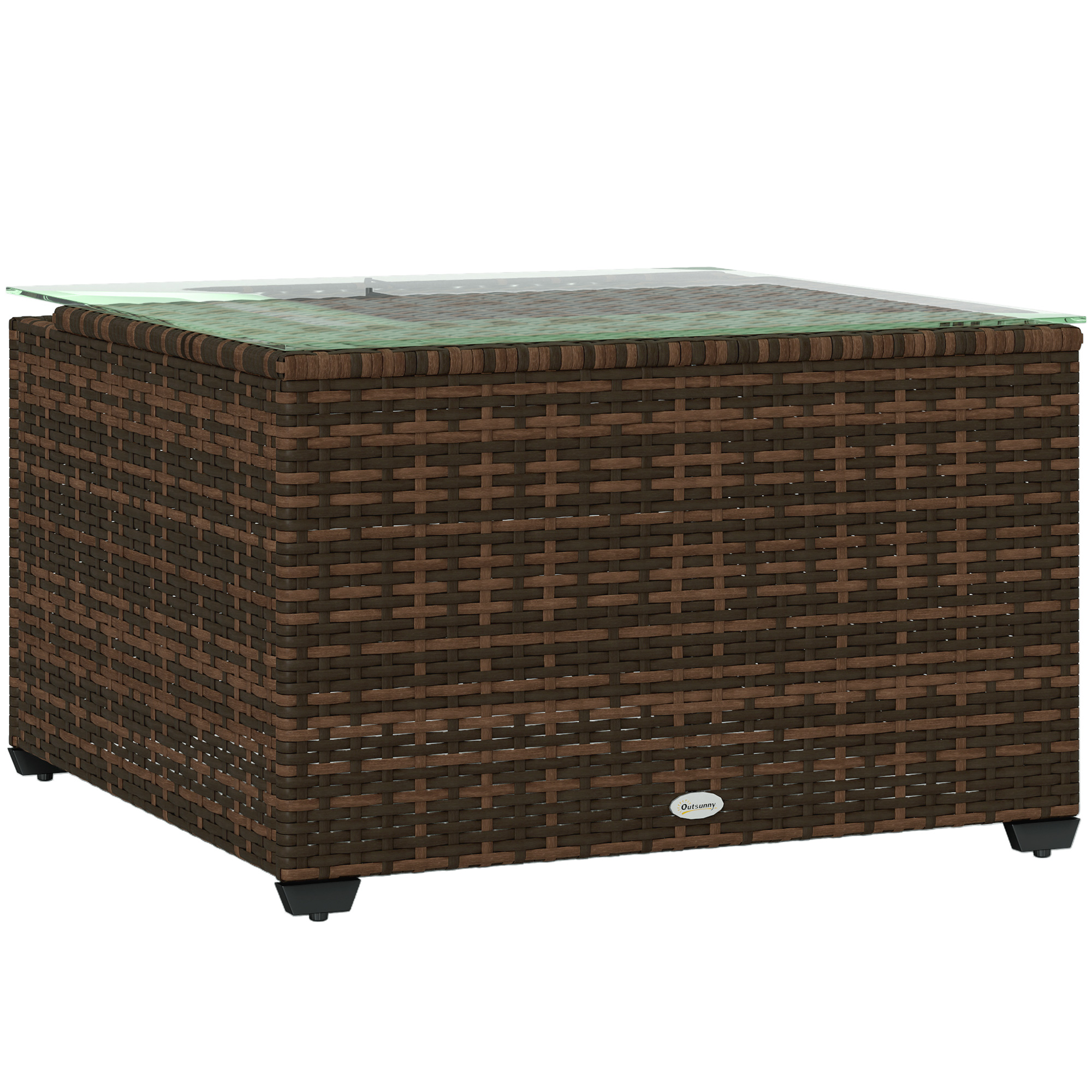 Outsunny 62 x 62cm Glass-Top Rattan Side Table – Brown