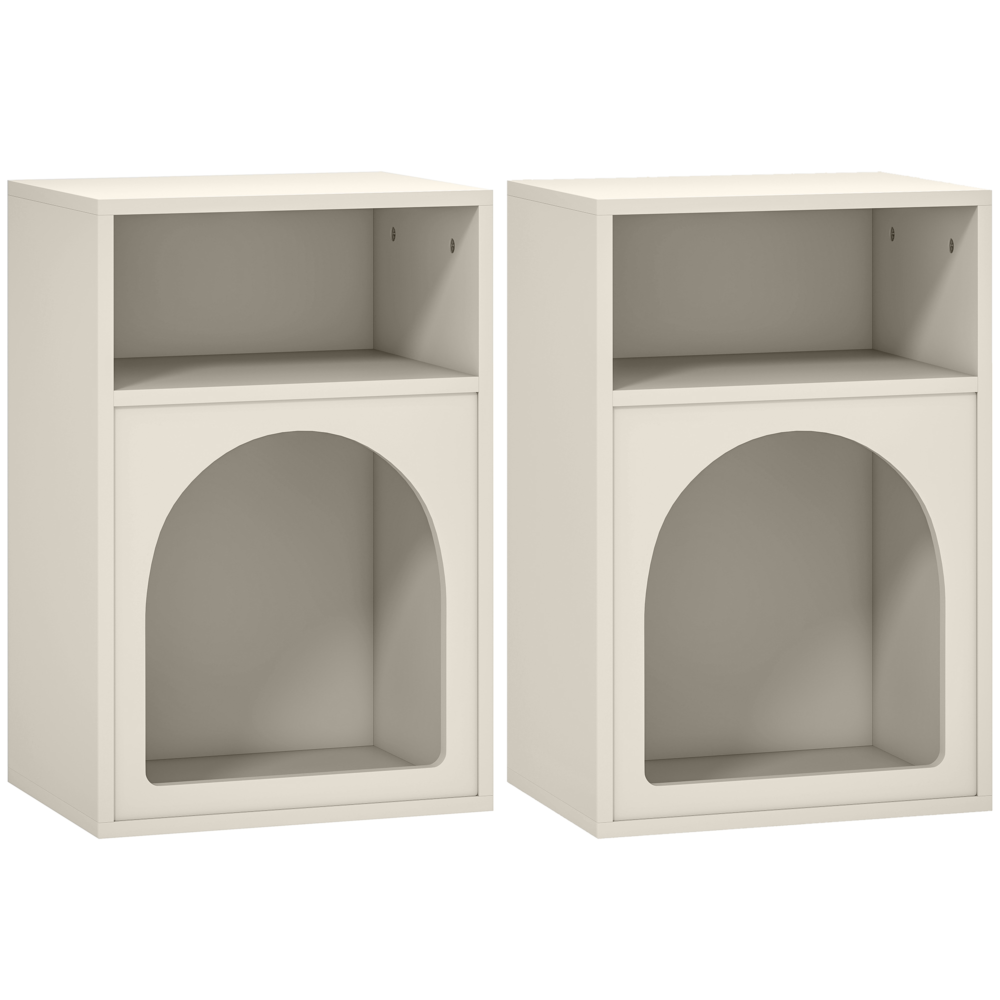 HOMCOM Lot de 2 tables de chevet, table de nuit avec compartiments ouverts, design arqué, 40 x 30 x 60 cm, crème