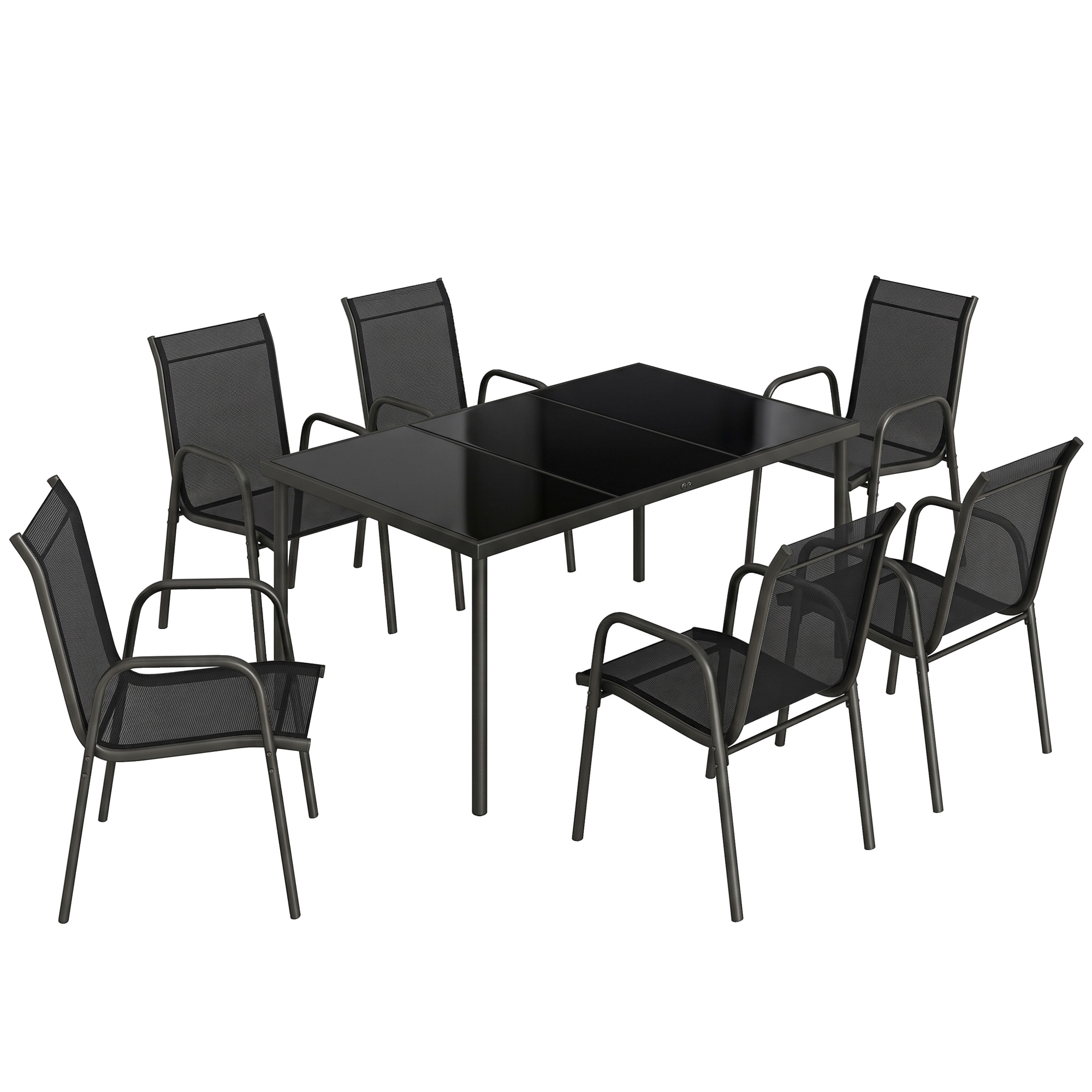 Outsunny Set de Masa 7 Piese: Masa Dreptunghiulara si 6 Scaune Suprapozabile pentru Gradina | Aosom Romania