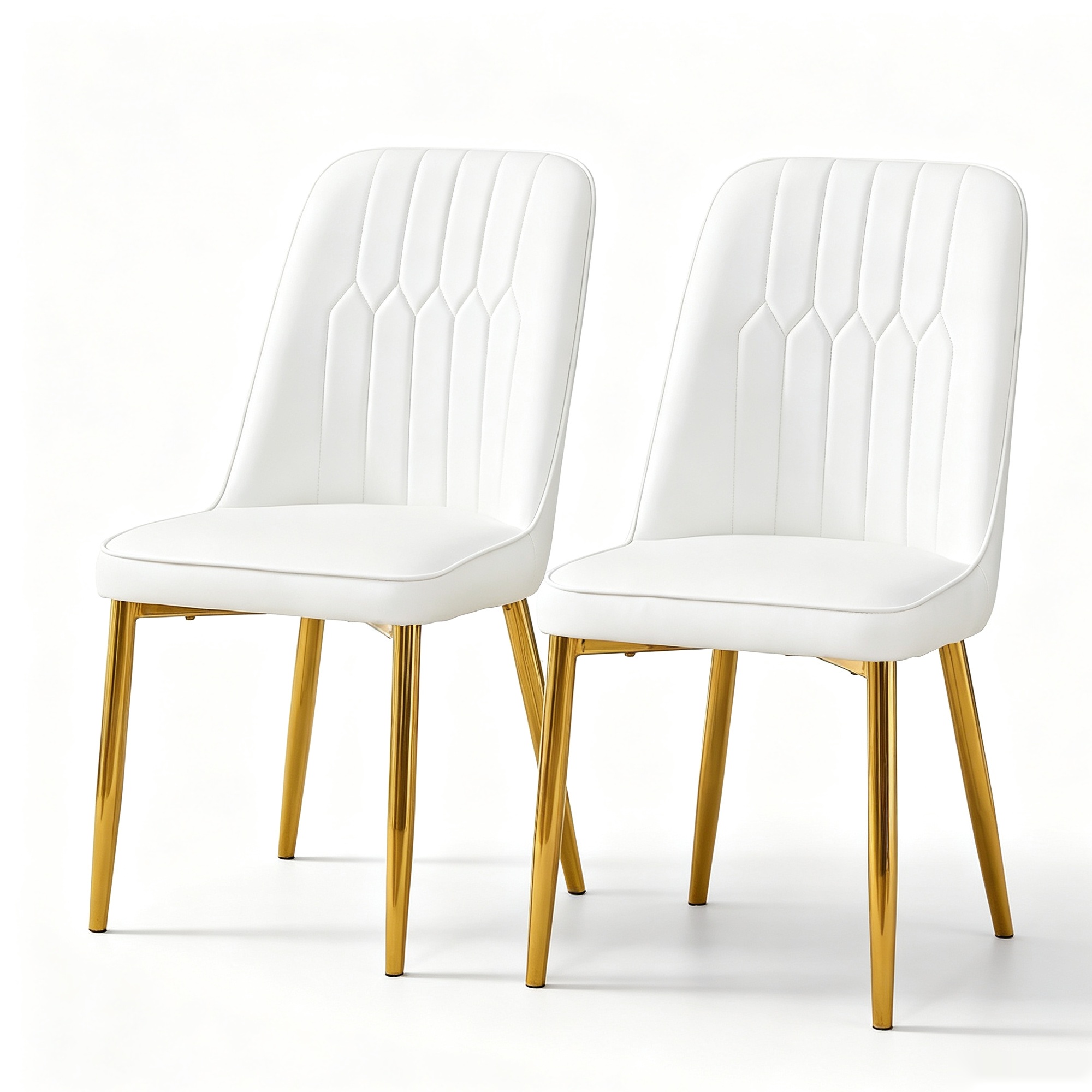 Lot de 2 chaises de salle à manger en similicuir, Blanc+Doré Aosom France Lot de 2 chaises de salle à manger en similicuir, Blanc+Doré Aosom France