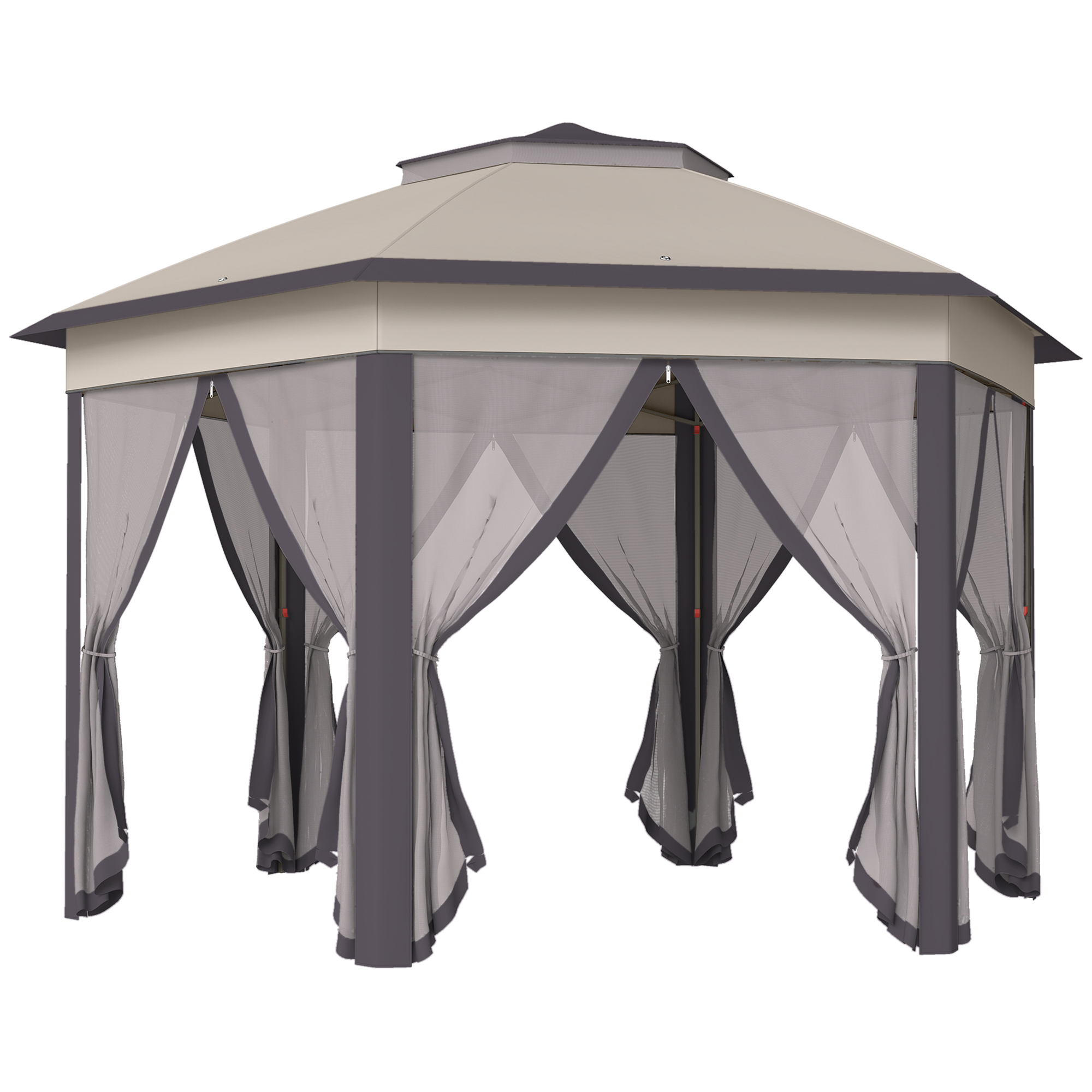 Outsunny Carpa Plegable 4x3,4 m con Doble Techo 6 Mosquiteras Extraíbles y Bolsa de Transporte Anti-UV Marrón y Beige