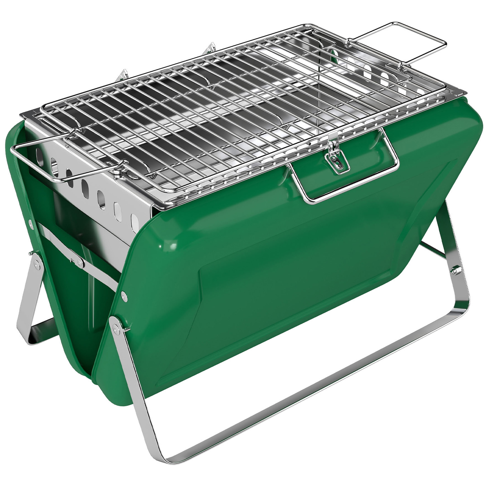 Outsunny Charcoal BBQ Grill Portable Stainless Steel Barbecue with Tilting Grate for Camping Picnic Garden Dark Green
