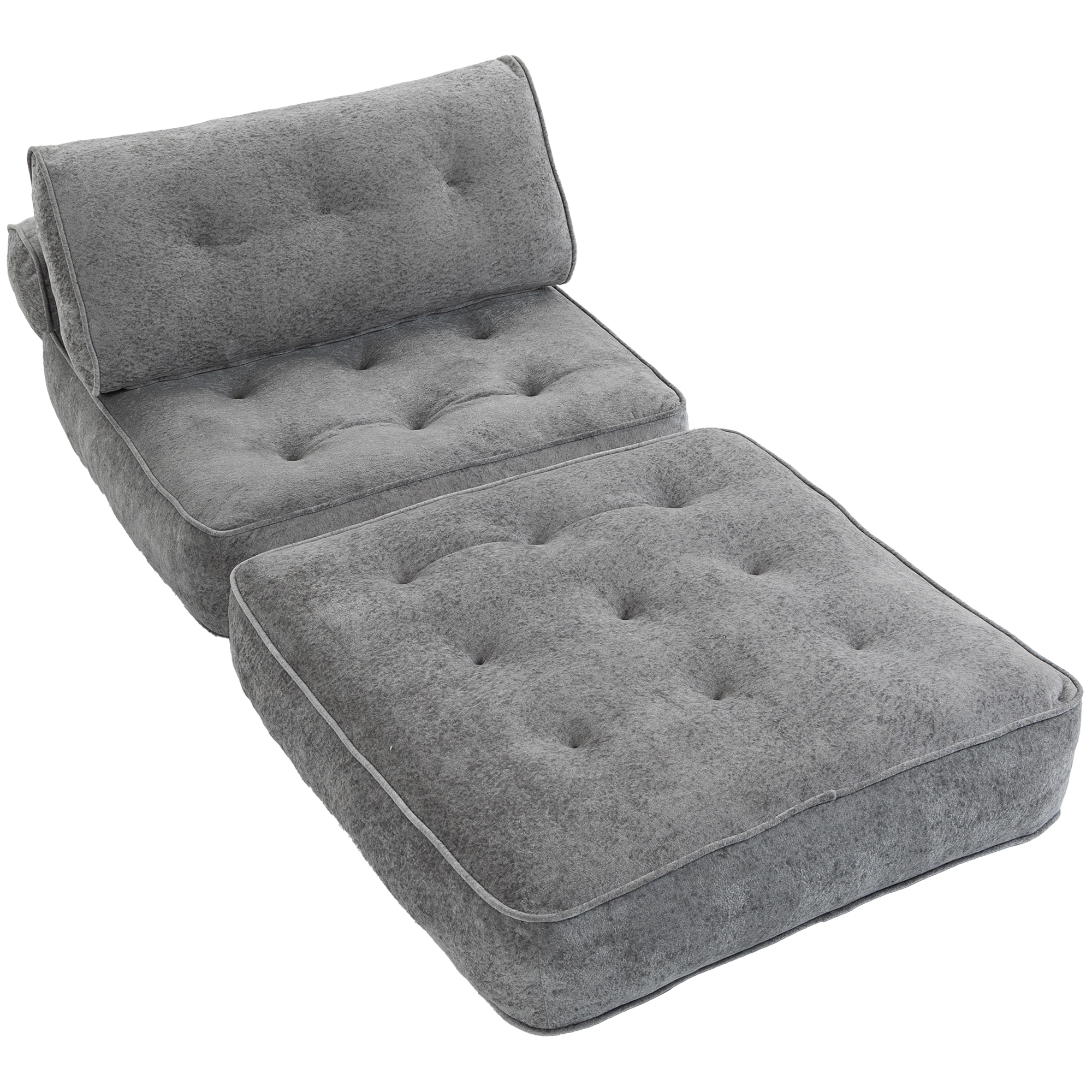 HOMCOM Klappsessel 1‑Sitzer 95 x 220 cm mit 2 Kissen, 3‑in‑1 Schlafsessel klappbar, dickes Sitzpolster, Chenille‑Schlafsofa für Gäste, Wohnzimmer, Belastbarkeit 120 kg, Hellgrau Aosom