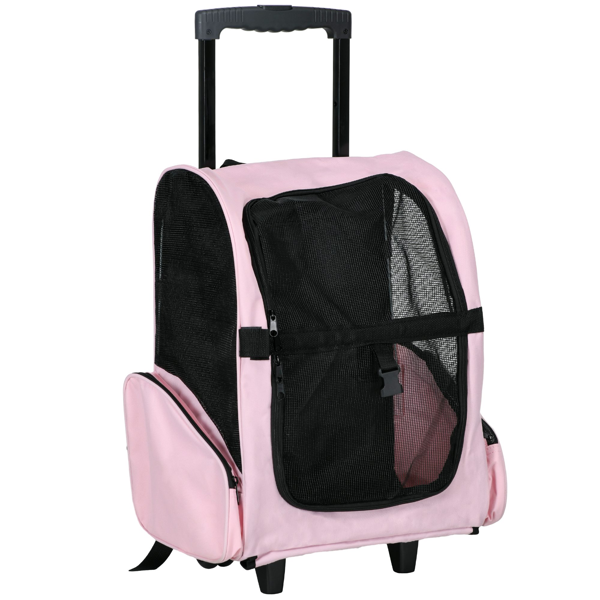 PawHut Sac de transport à roulettes pour chien 2 en 1 trolley chariot poignée téléscopique, sacs rangement 42 x 25 x 55 cm rose