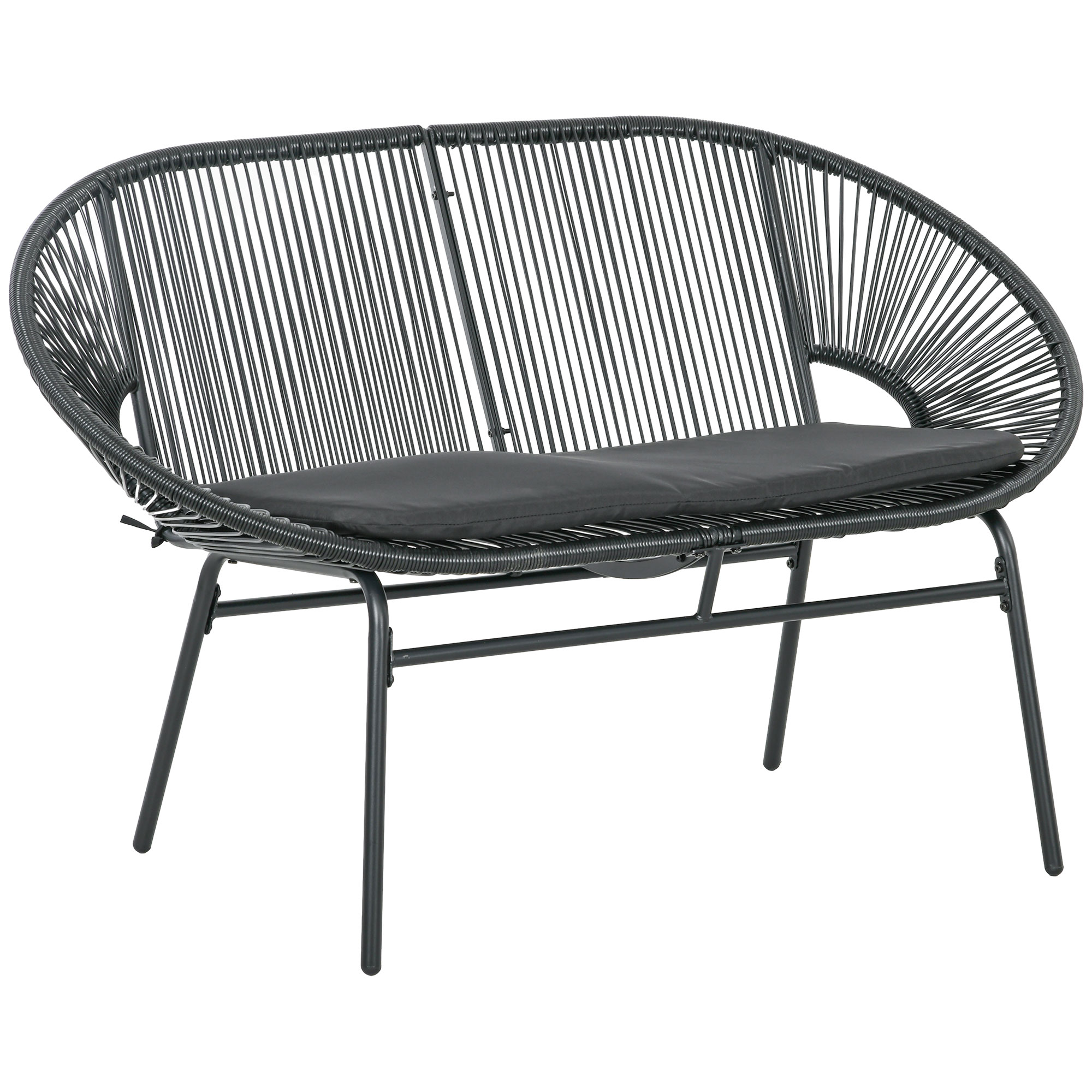 Outsunny Banco Acapulco con Reposabrazos Cojines y Marco de Acero Carga 260 kg para Balcón Terraza Patio 132x72x83 cm Negro | Aosom España
