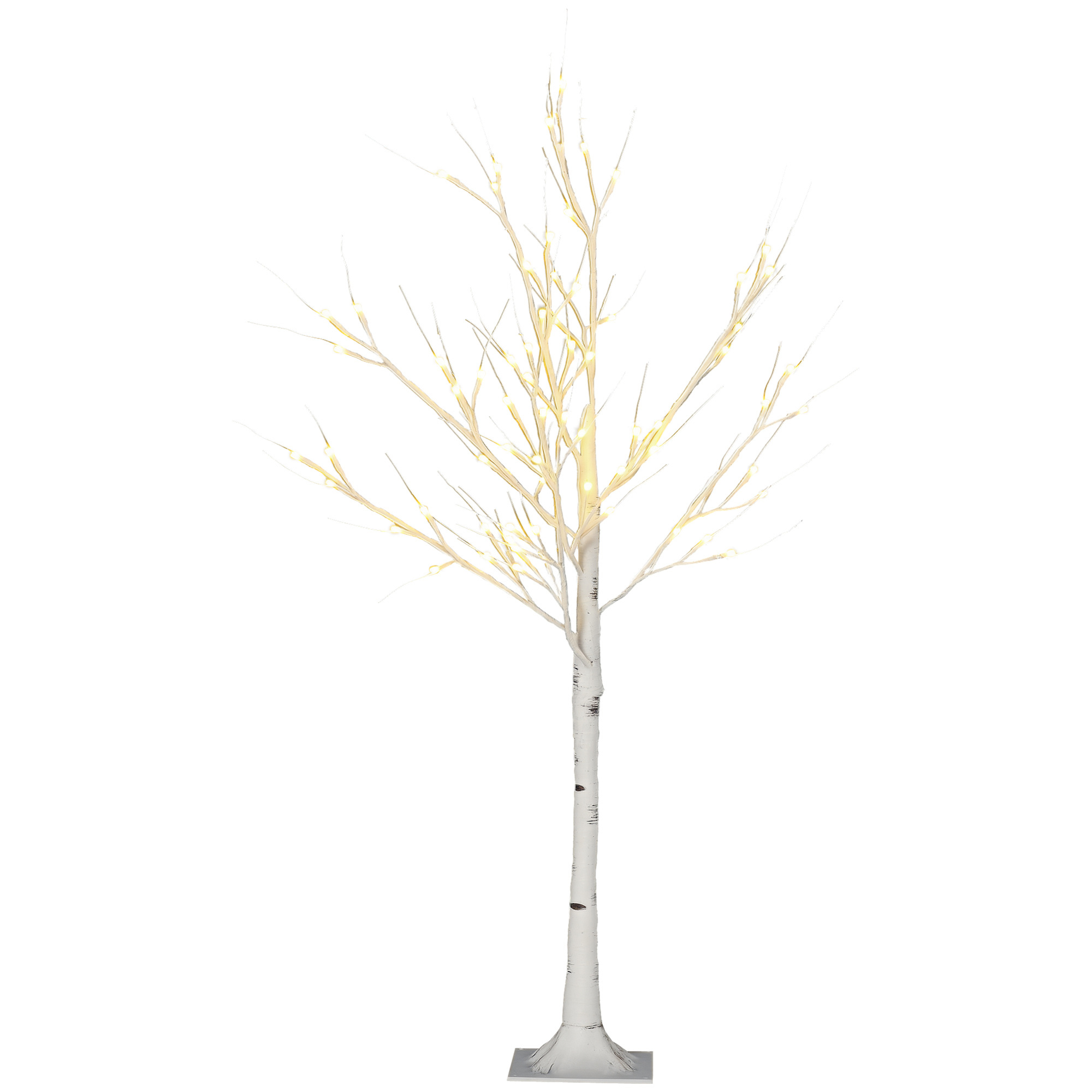 Homcom White 4Ft Artificial Birch Tree Light With 72 Warm Pre-Lit Led Light For Indoor And Covered Outdoor Use