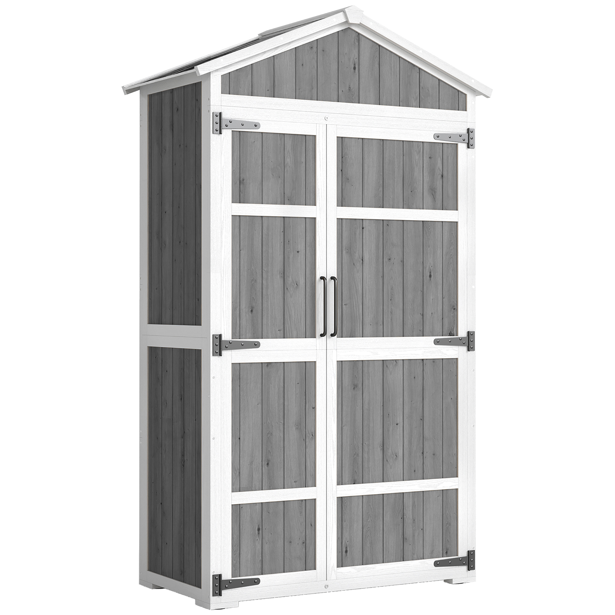 Outsunny Armoire de Jardin Abri de Jardin Étanche avec Toit en Métal Double Porte pour Outils de Jardinage 105x55x179cm Gris