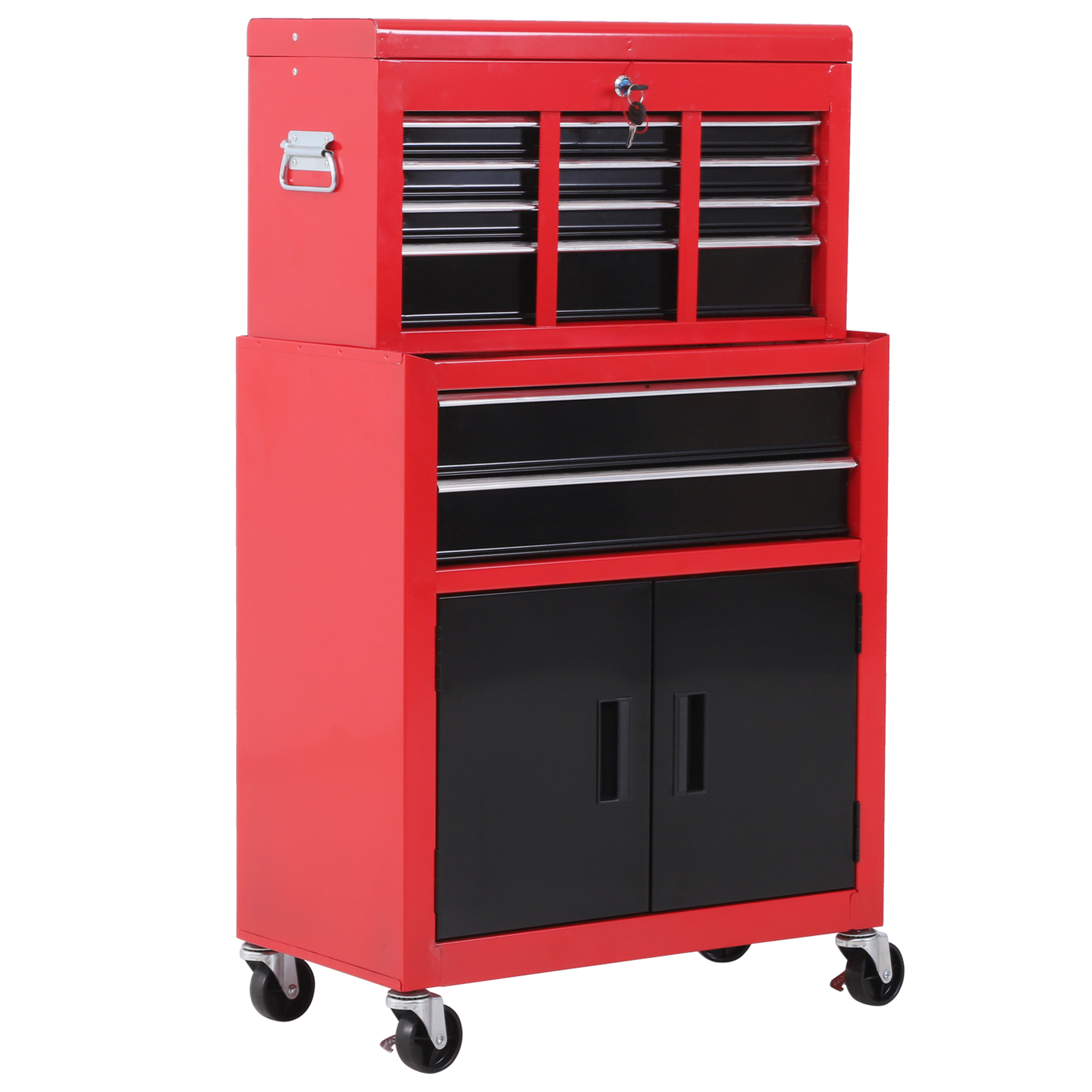 HOMCOM Cutie pentru Unelte pe Roti cu 6 Sertare, 2 in 1, Dulap Spatios cu Incuietoare, Metal, Rosu | Aosom Romania