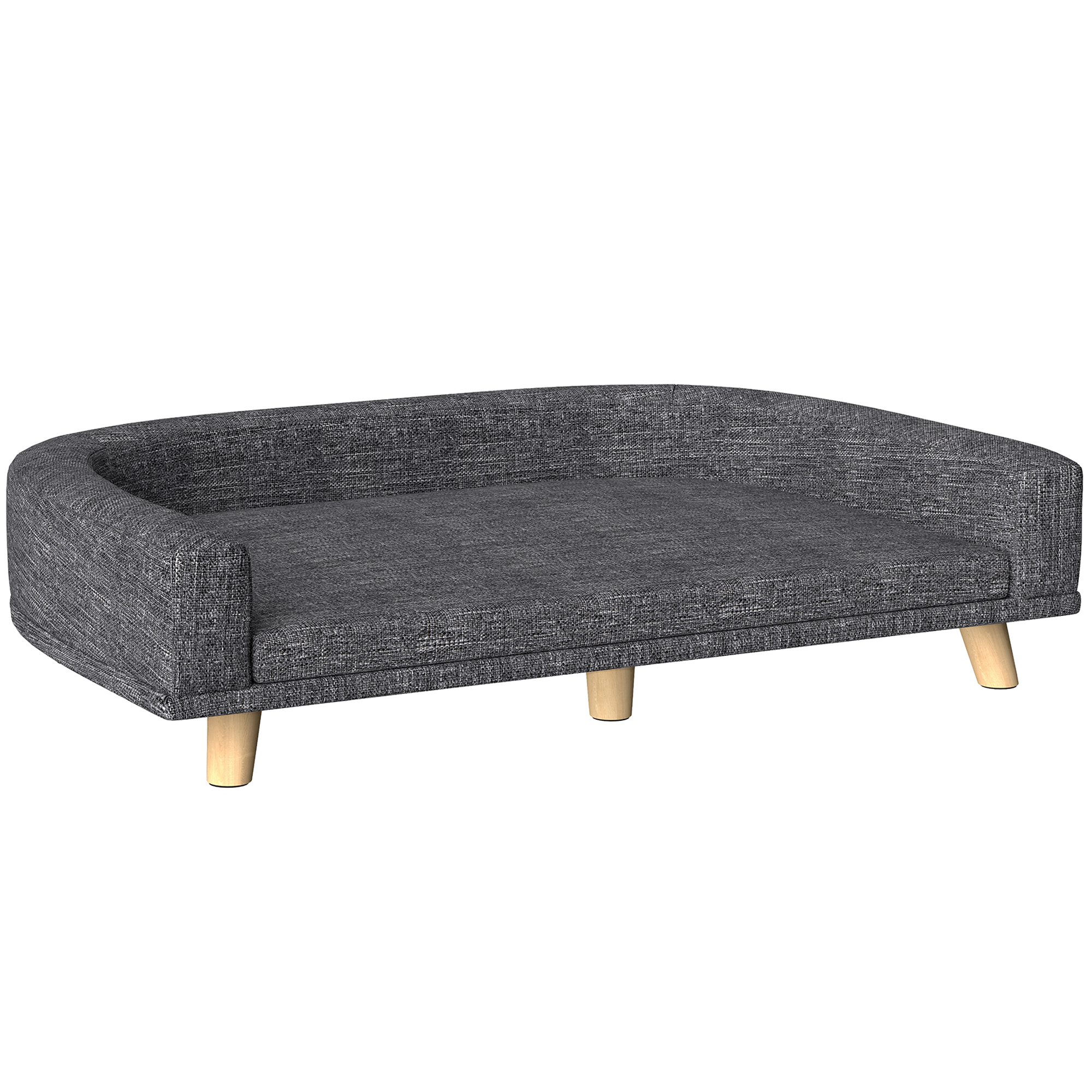 PawHut Sofá para Perros Grandes Cama Elevada para Perros con Cojín Lavable y Patas de Madera Carga 40 kg 98x67x25cm Gris Oscuro | Aosom España