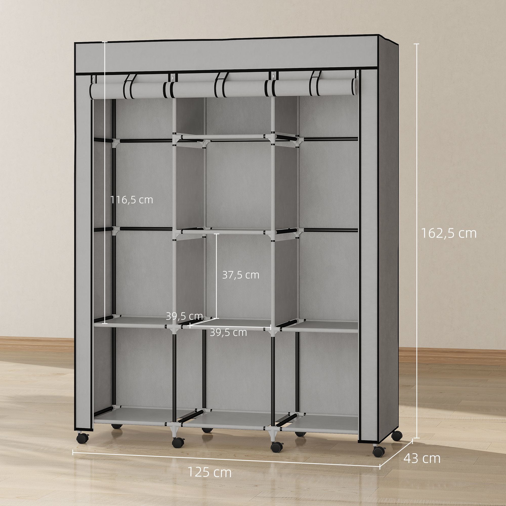 Riidest riidekapp, hoiulahendus, 8 riiulit, 2 riidepuutoru, hall