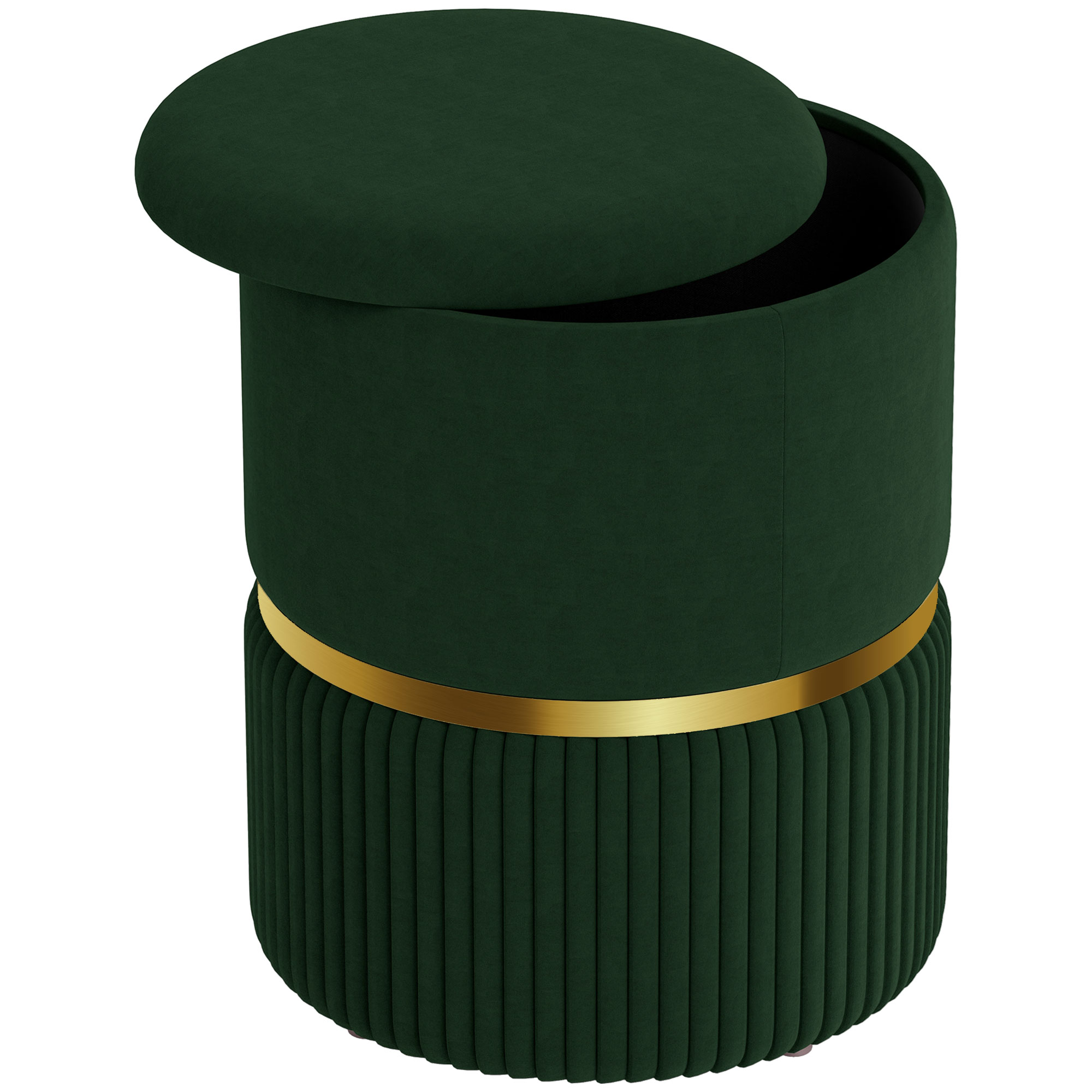 Homcom Dark Green Velvet-Feel Storage Ottoman - Green