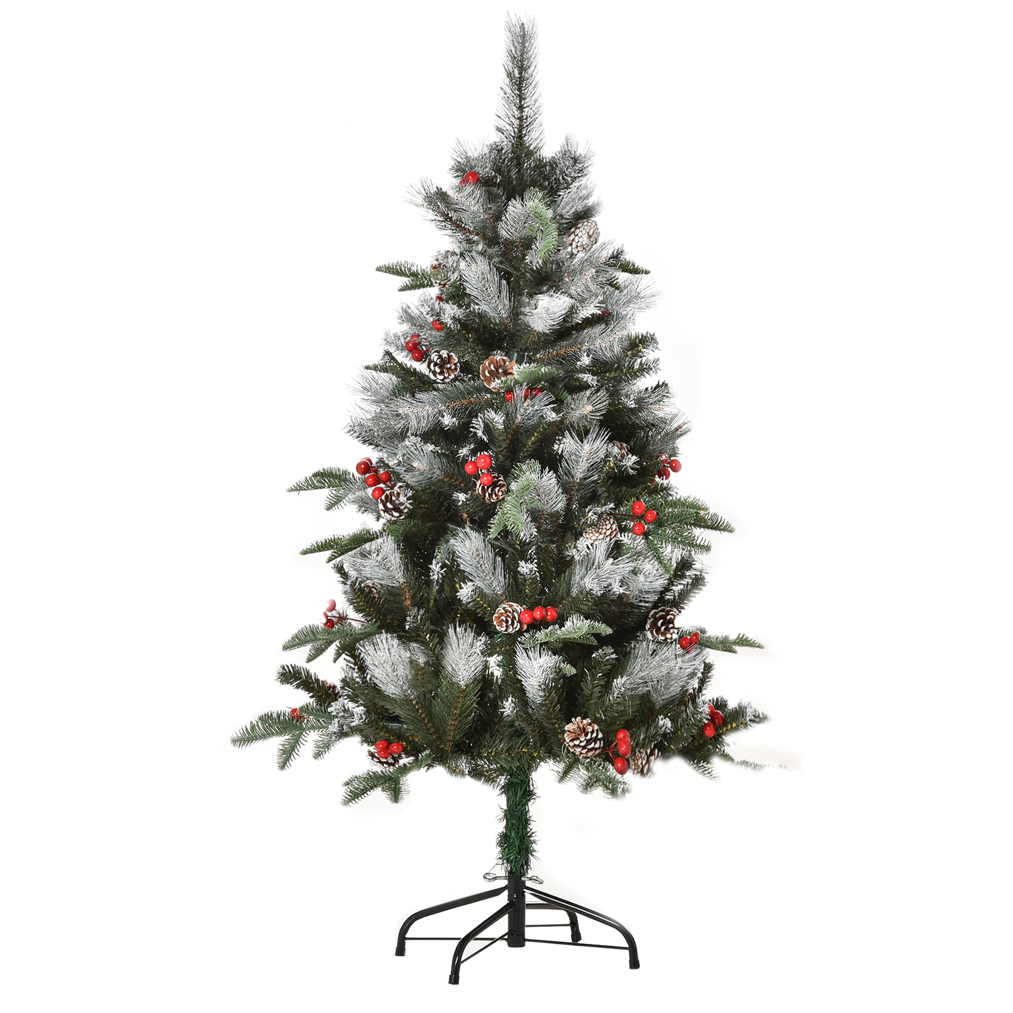Homcom Green 4Ft Artificial Snow Dipped Christmas Tree Xmas Pencil Tree Home Party Decoration W/ Foldable Feet Berries & Pinecones, | Aosom Uk