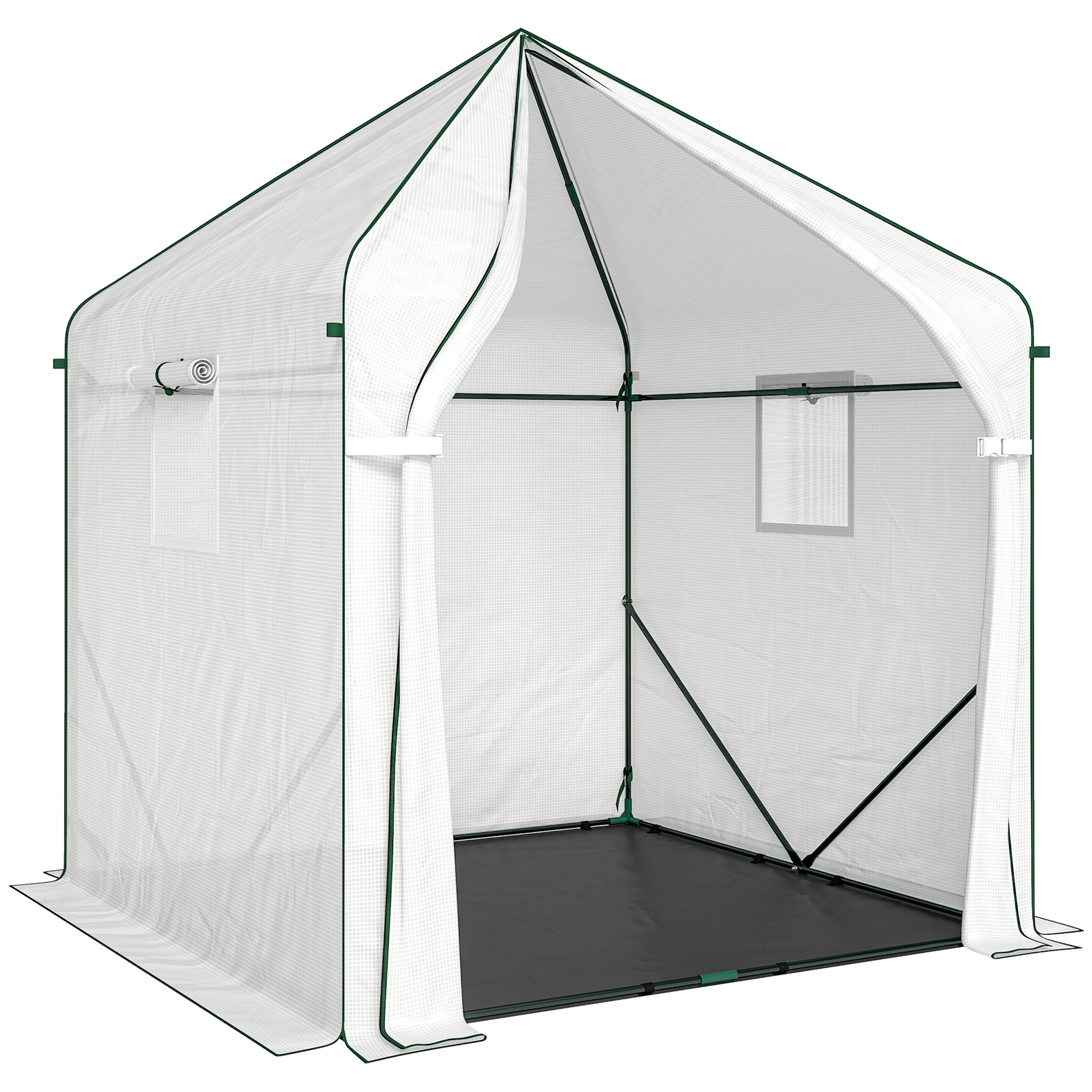 Outsunny Walk-in Greenhouse for Outdoors with Steel Frame, Large Plant House with Roll-up Door and PE Ground Cover, White Outsunny Walk-in Greenhouse for Outdoors with Steel Frame, Large Plant House with Roll-up Door and PE Ground Cover, White
