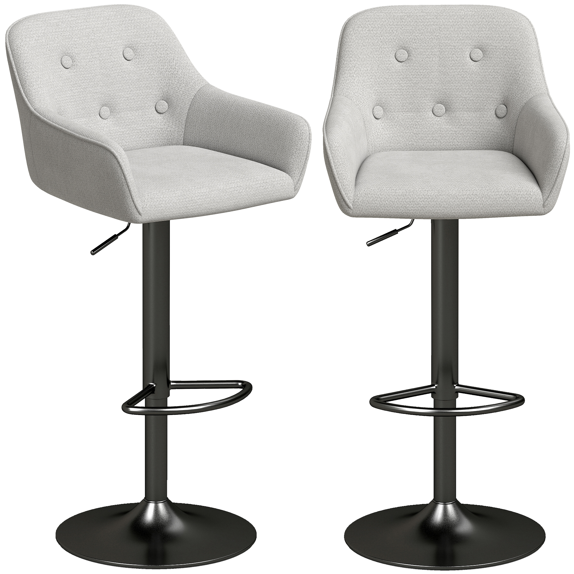 HOMCOM Barhocker 2er-Set, Chenille-Barstühle, Höhenverstellbar, 360°-Drehbar, Gepolsterte Sitzfläche, Rückenlehne und Fußstütze, Metallbasis, für Kücheninsel, Küche, Esszimmer, Grau Aosom