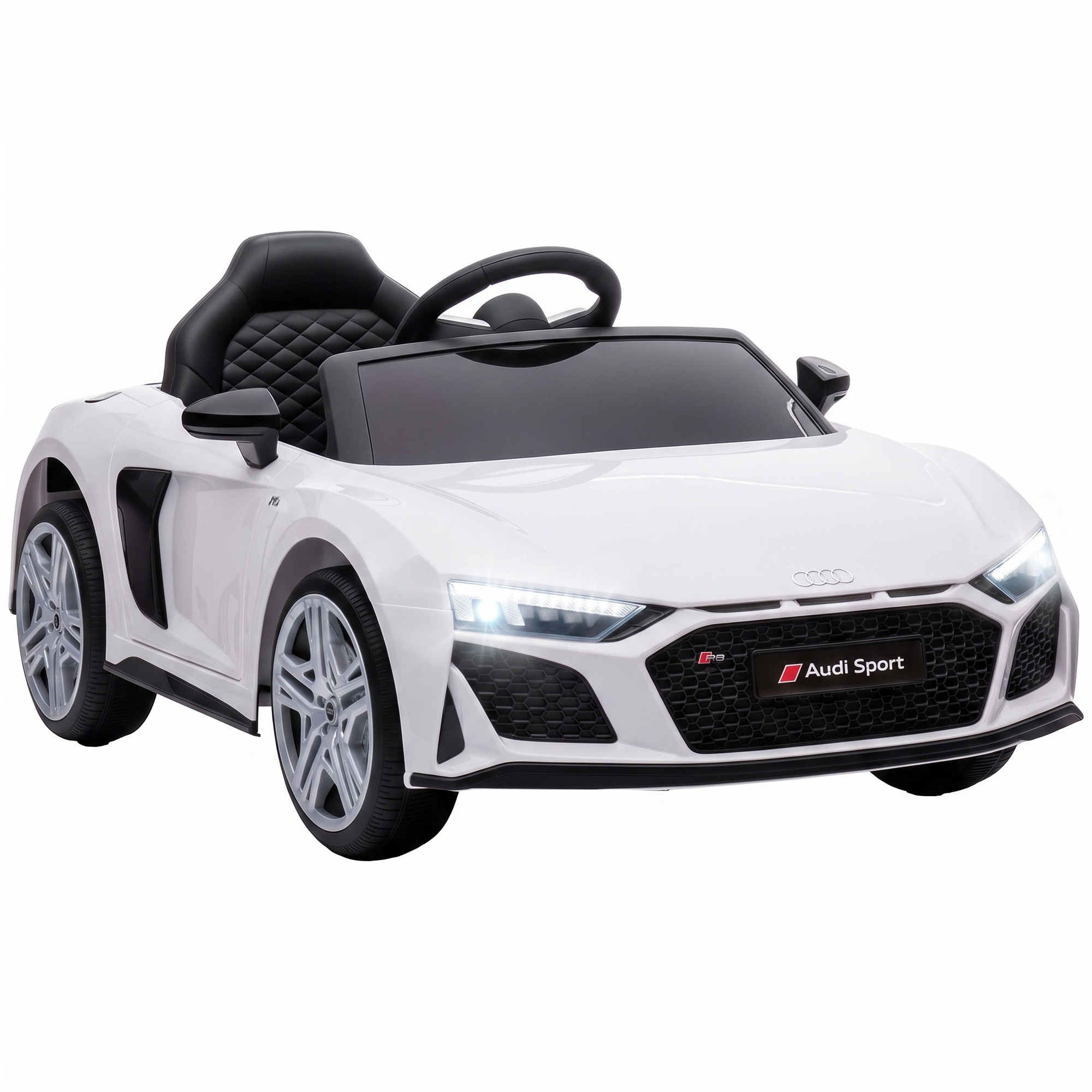AIYAPLAY Kinder Elektroauto 12V Kinderauto mit Fernbedienung Lithium-Akku 2 Motor Sanftanlauf Hinterradfederung, Kinderfahrzeug mit LED-Scheinwerfern Hupe Musik Sicherheitsgurt für Kinder ab 3 Weiß Aosom