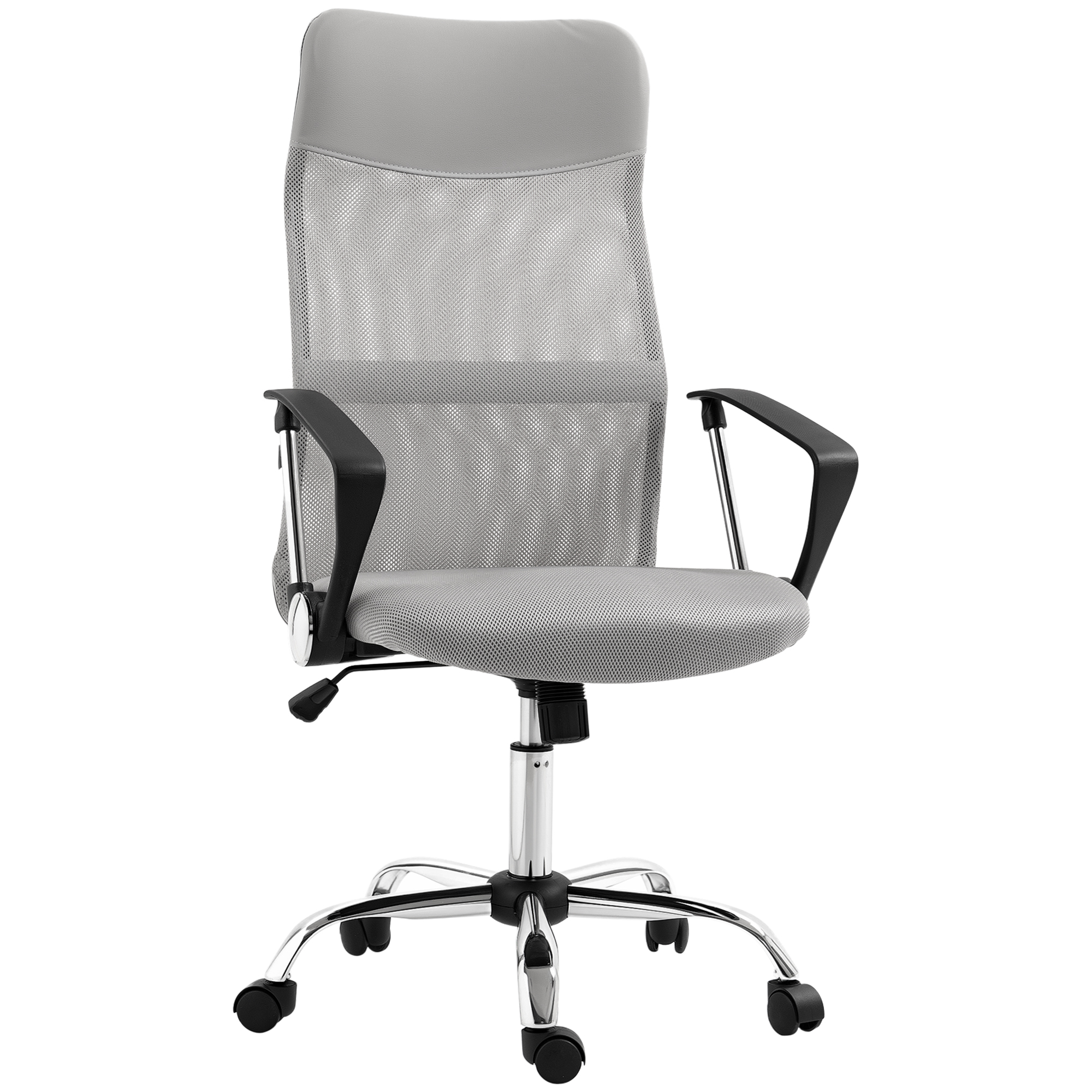 HOMCOM Scaun Ergonomic de Birou Rotativ, Înălțime Reglabilă și Spătar din Plasă, 63x65x109-119 cm, Gri Deschis | Aosom Romania