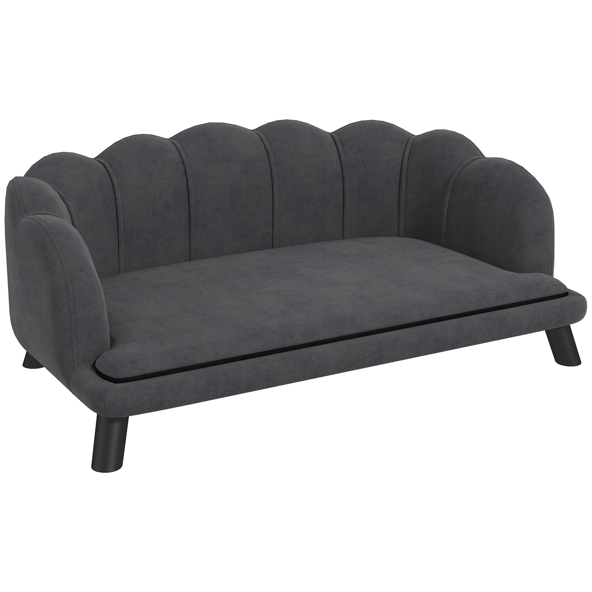 PawHut Sofá para Perros Medianos Sofá Cama para Mascotas Tapizado en Terciopelo con Patas de Madera 98,5x60,5x35,5 cm Gris