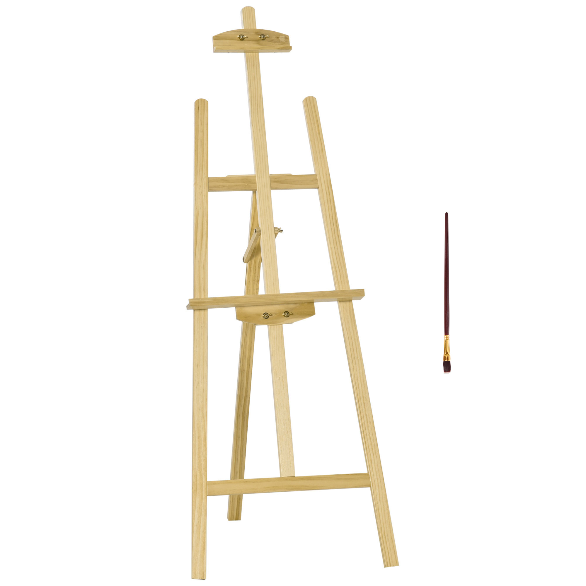 HOMCOM Șevalet de Pictură din Lemn de Pin Reglabil, Portabil și Pliabil cu Pensulă, 51,5x71,5x134,5 cm, Natural | Aosom Romania