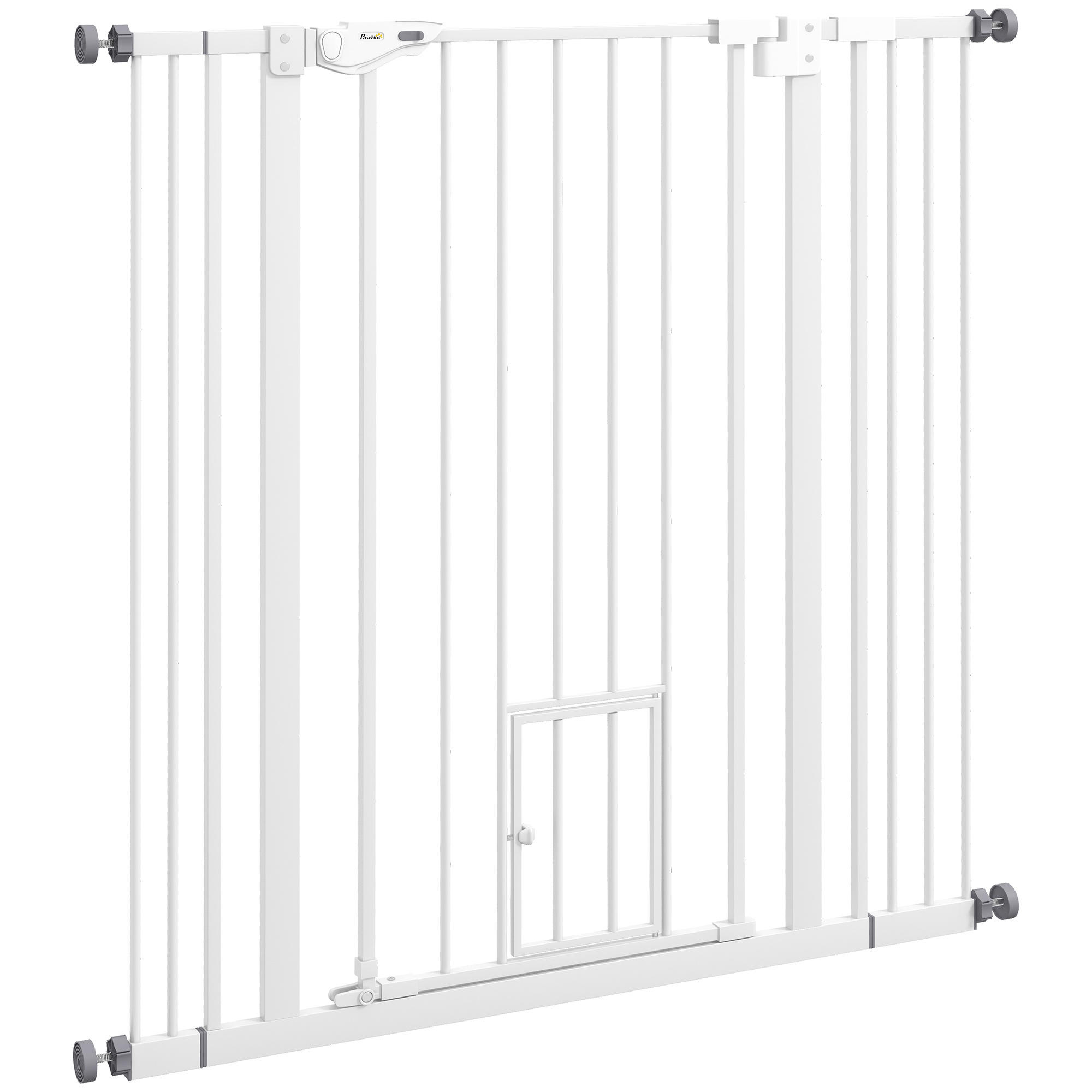 PawHut Poartă Reglabilă pentru Câini Înaltă cu Ușă Mică și Închidere Automată, 74-101x104cm, Alb | Aosom Romania