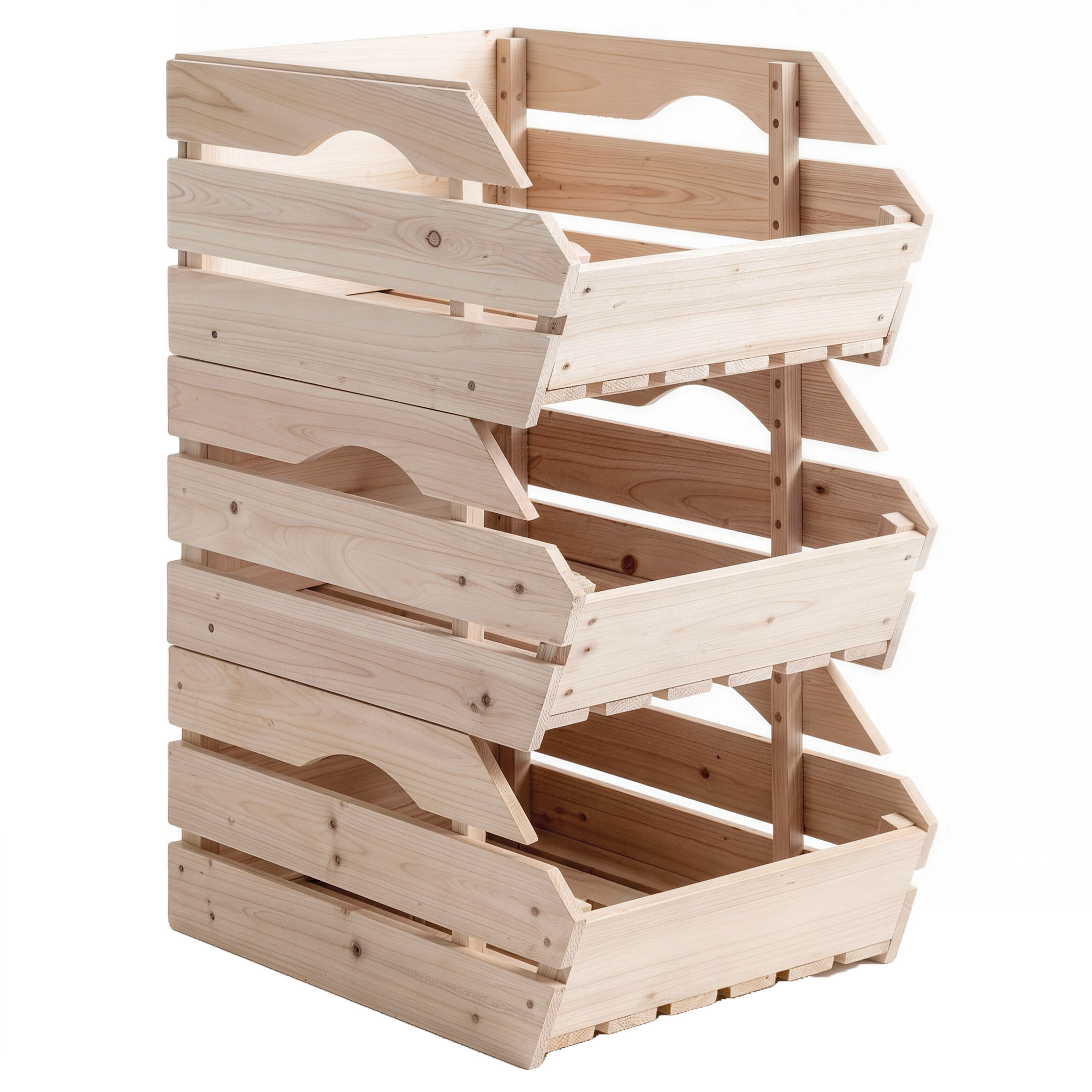 Outsunny Support de Corbeille à Fruits en Bois de Sapin à 3 Étages Amovibles, pour Fruits et Légumes, 37,5x27x60cm, Naturel
