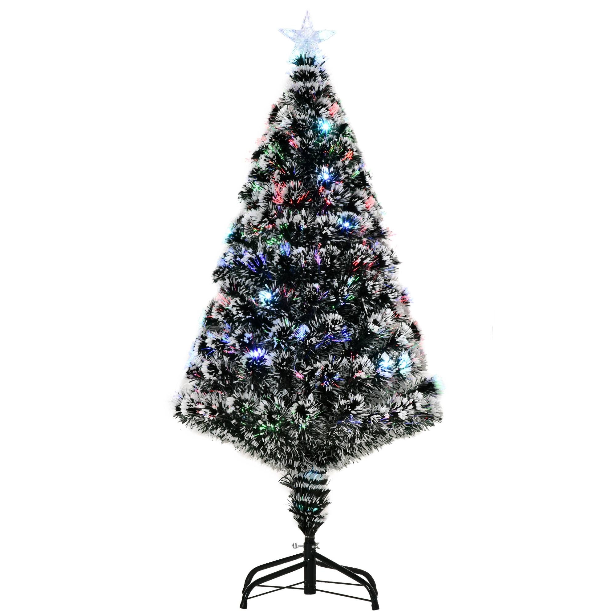HOMCOM 4ft Artificial Prelit Christmas Tree, Snow Xmas Tree with Colourful LED Lighting Fiber Optics, Green White HOMCOM 4ft Artificial Prelit Christmas Tree, Snow Xmas Tree with Colourful LED Lighting Fiber Optics, Green White