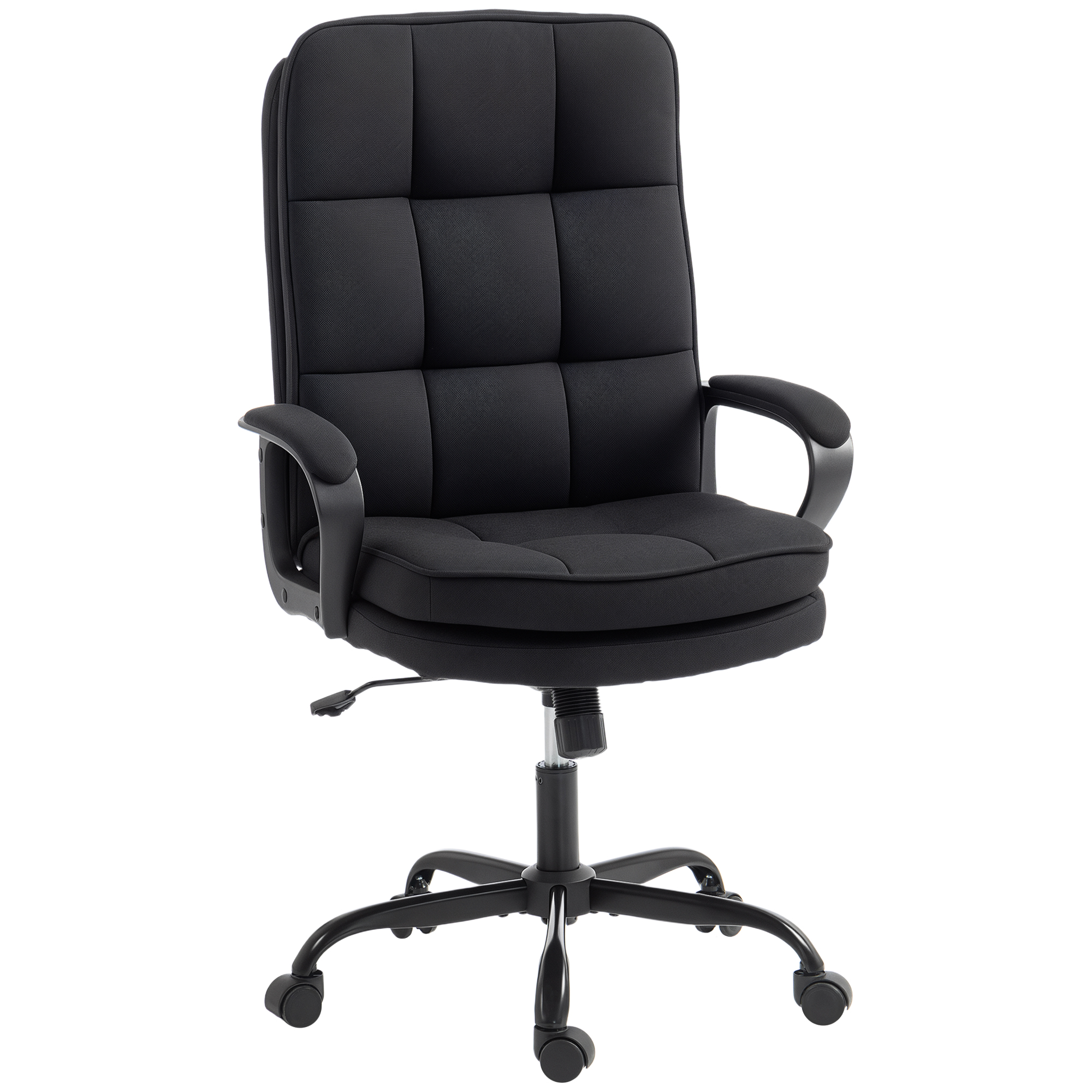 HOMCOM Double Padded Linen-Look Office Chair – Black