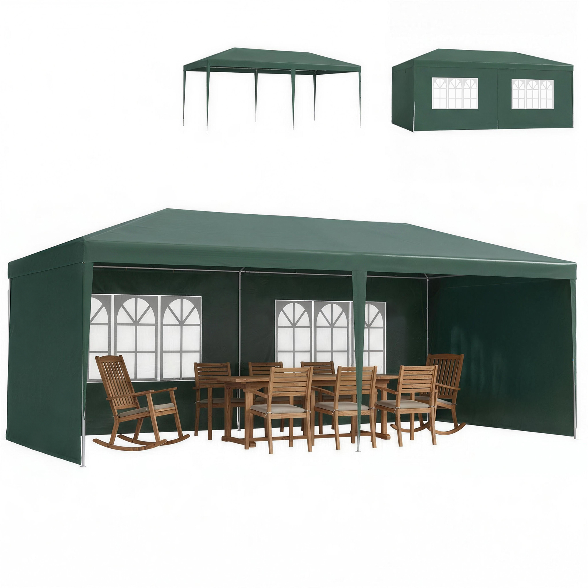 Outsunny 6x3 m Party Tent Gazebo Marquee Outdoor Patio Canopy Shelter with Windows and Side Panels, Green