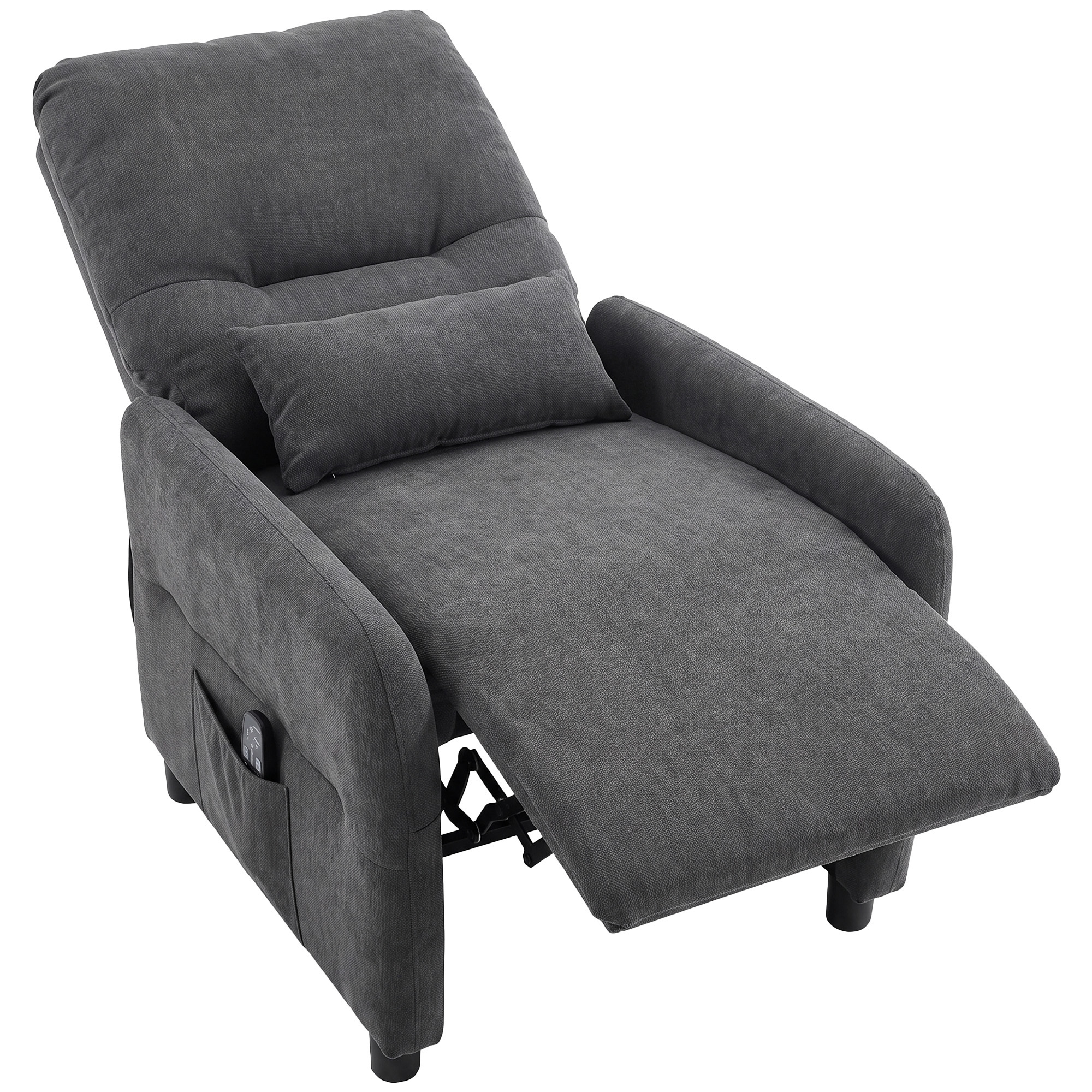HOMCOM Massagesessel mit Wärmefunktion, Relaxsessel Fernsehsessel mit Liegefunktion, 8-Punkt-Vibration, TV Sessel mit Frottee-Bezug, Lendenkissen, Seitentaschen, Dunkelgrau Aosom
