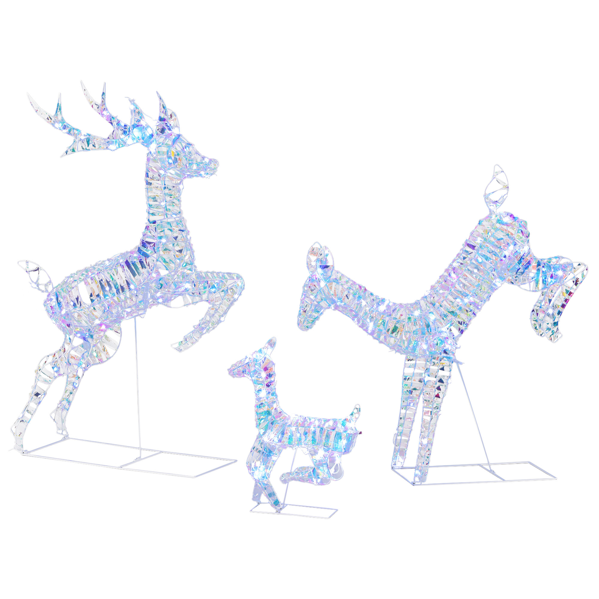 Outsunny 3-Piece Lighted Reindeer Family Set, Iridescent Outdoor Christmas Decoration, Deer Family with 8 Modes, Daily Timer Outsunny 3-Piece Lighted Reindeer Family Set, Iridescent Outdoor Christmas Decoration, Deer Family with 8 Modes, Daily Timer