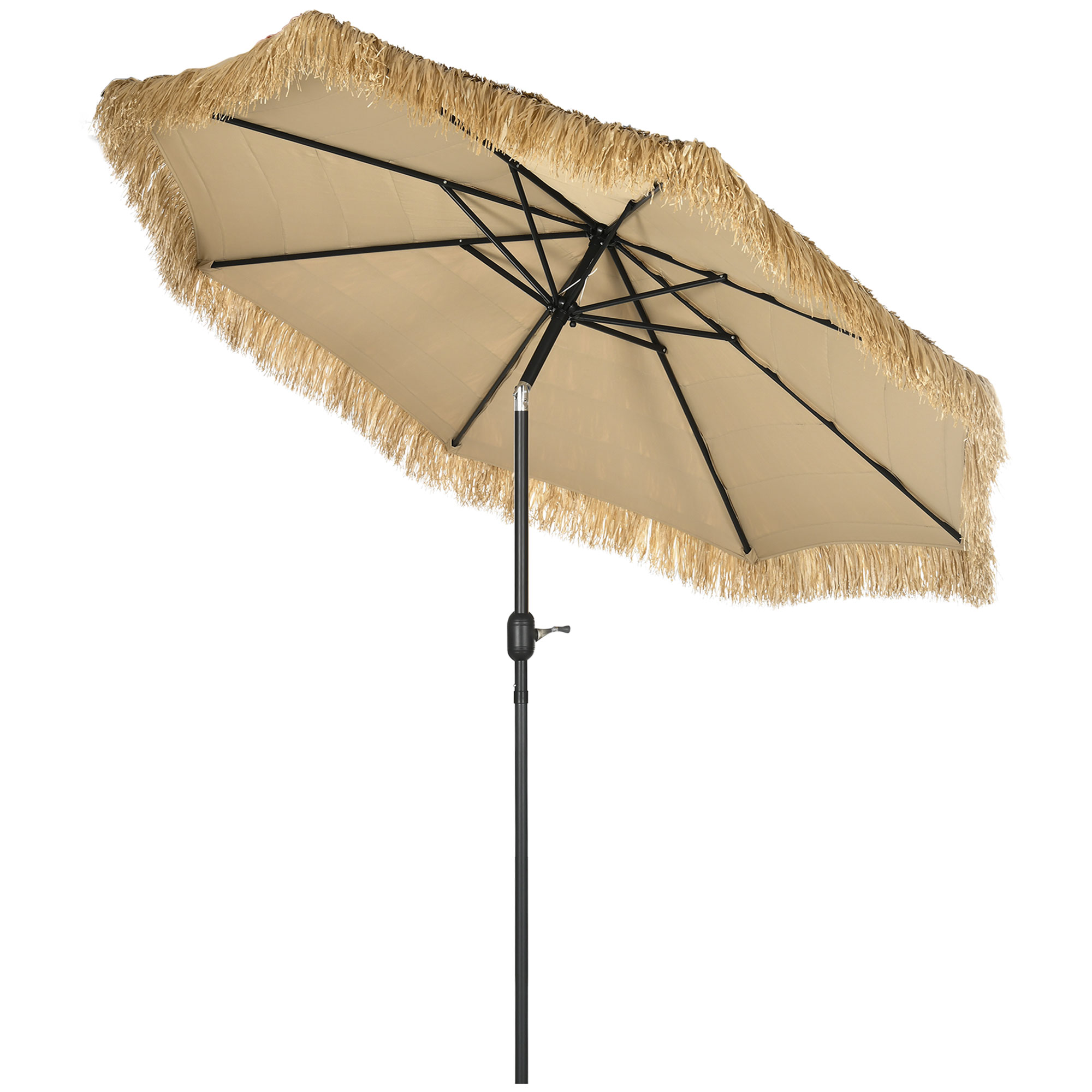 Outsunny Parasol de jardin extérieur à franges parasol inclinable avec ouverture fermeture manivelle 2,65 m kaki Outsunny Parasol de jardin extérieur à franges parasol inclinable avec ouverture fermeture manivelle 2,65 m kaki