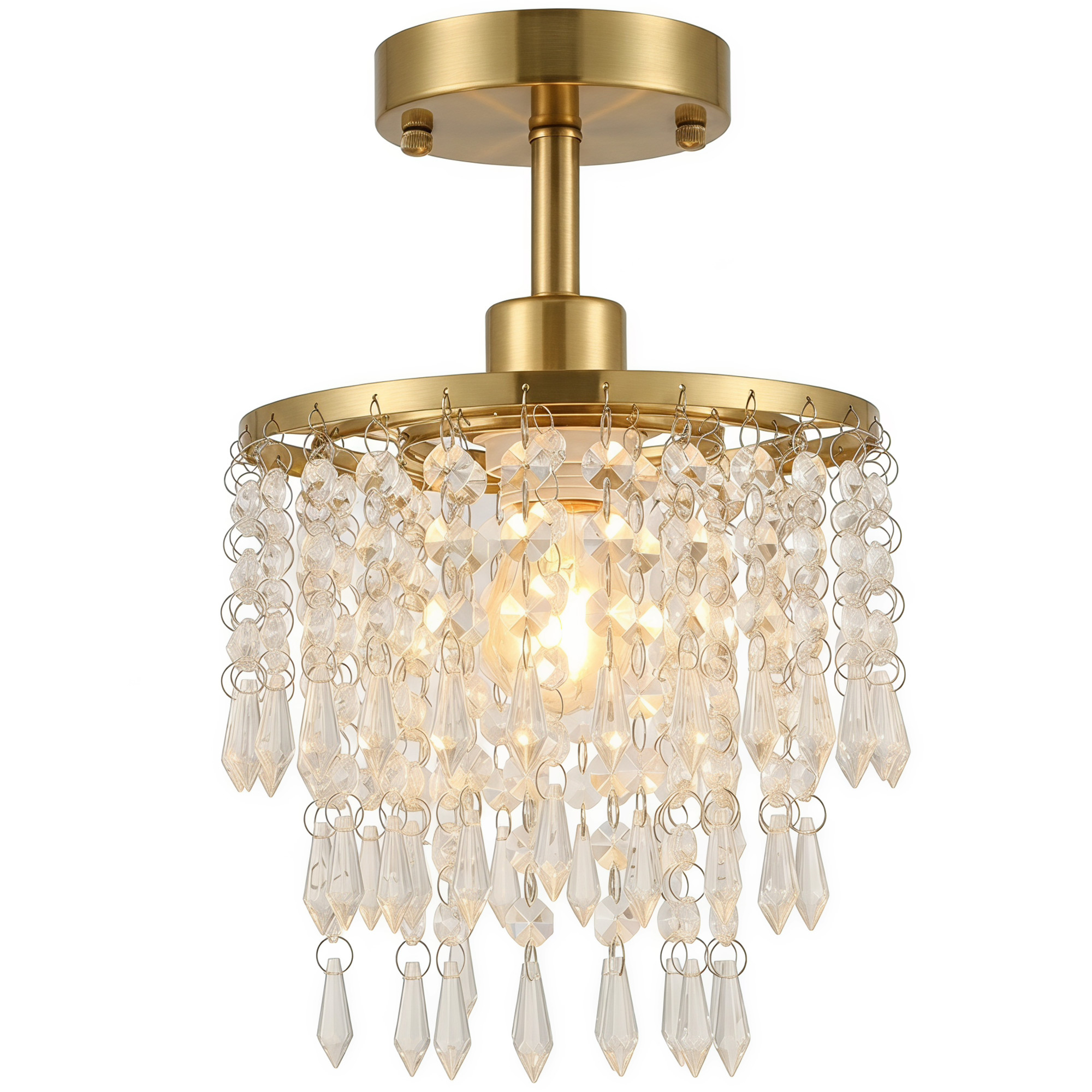 Homcom Gold Tone Crystal Ceiling Light With 57 Crystal Strands, Ceiling Light With Mounting Plate For Hallway,