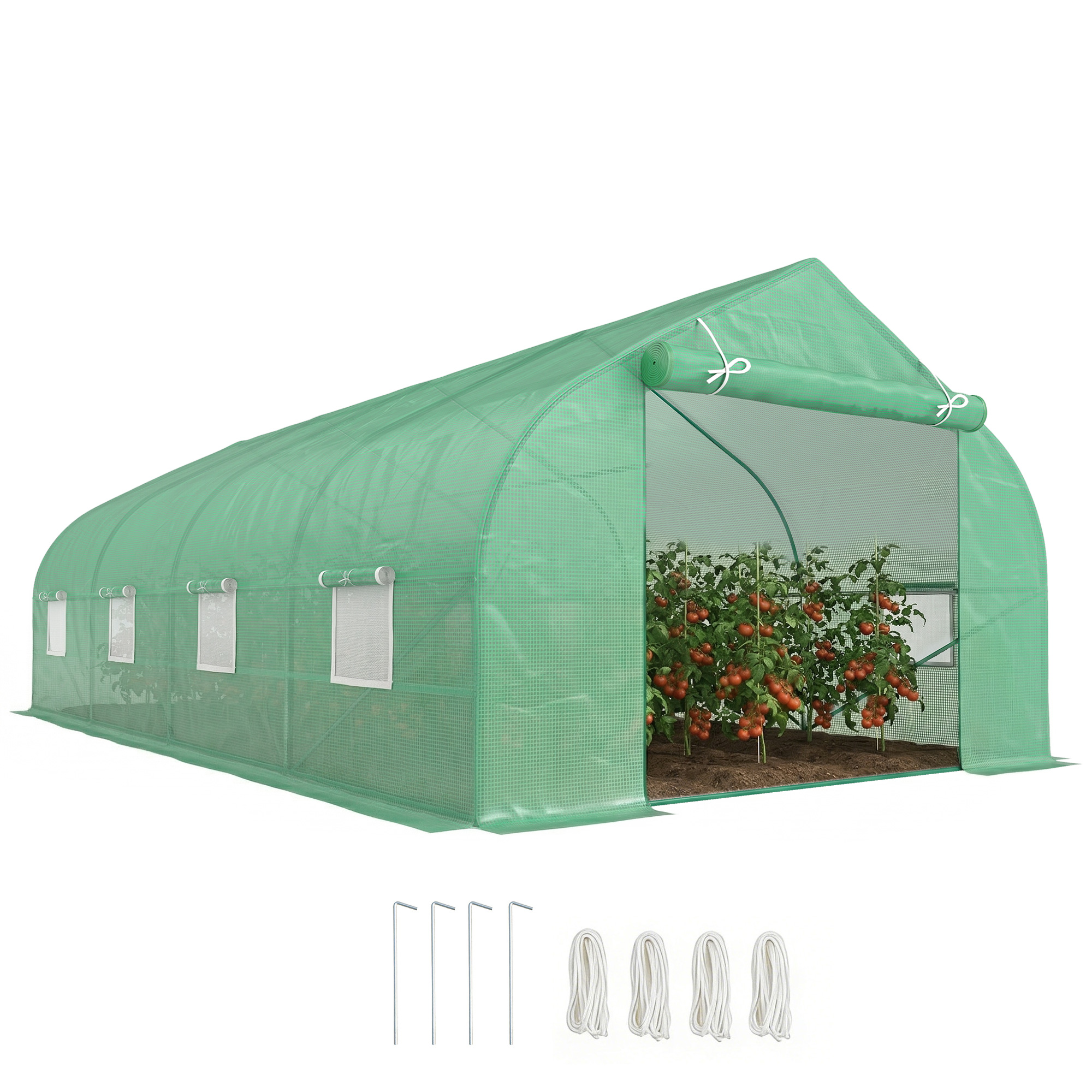 Outsunny Serre de Jardin Tunnel 18 m² 6 x 3 x 2 m Acier Galvanisé Renforcé Dia. 1,8 cm PE Haute Densité 140 g/m² 8 Fenêtres Vert Outsunny Serre de Jardin Tunnel 18 m² 6 x 3 x 2 m Acier Galvanisé Renforcé Dia. 1,8 cm PE Haute Densité 140 g/m² 8 Fenêtres Vert