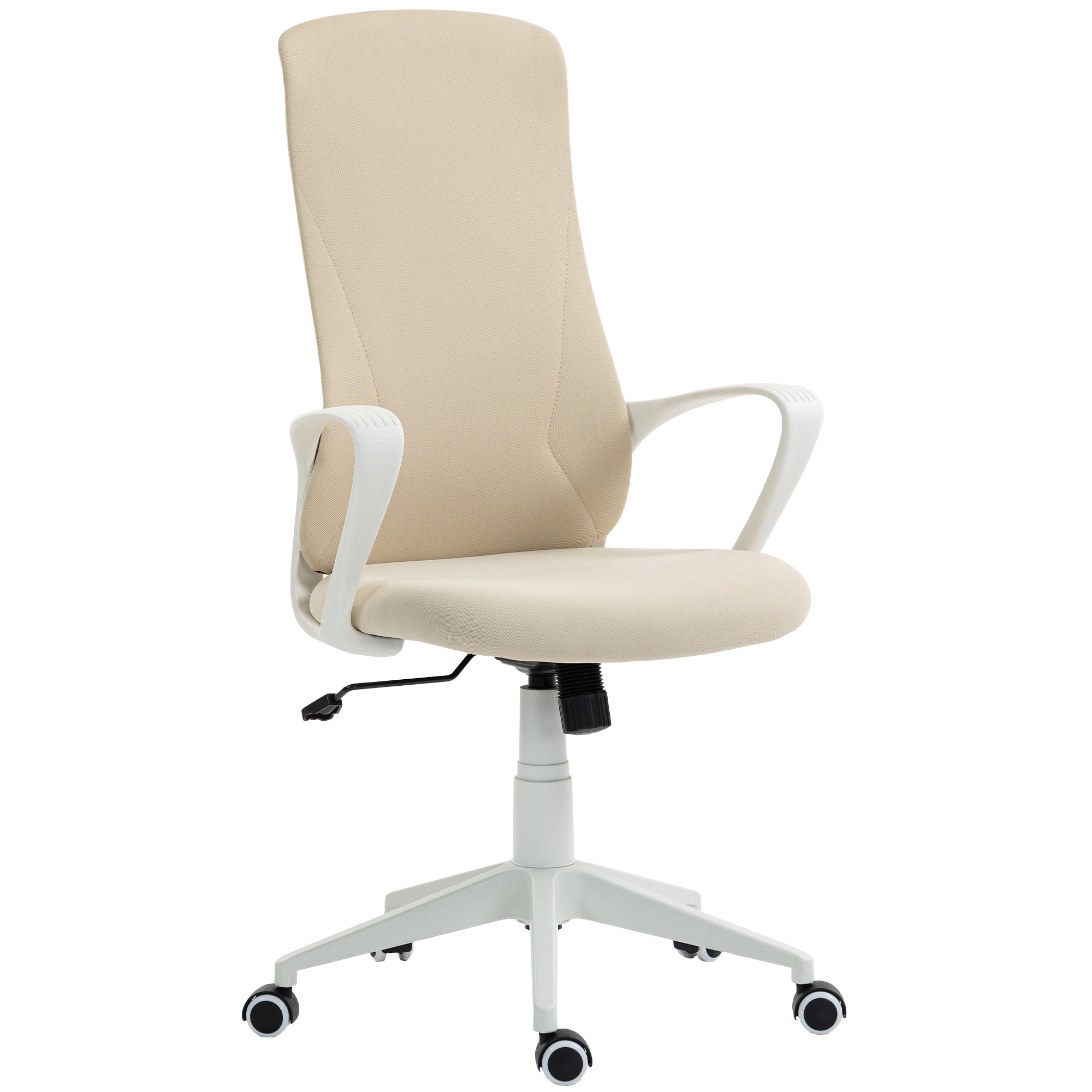 Vinsetto Silla de Oficina Giratoria Altura Ajustable con Reposabrazos Función de Basculante Respaldo Alto 62x56x110-119,5cm Beige