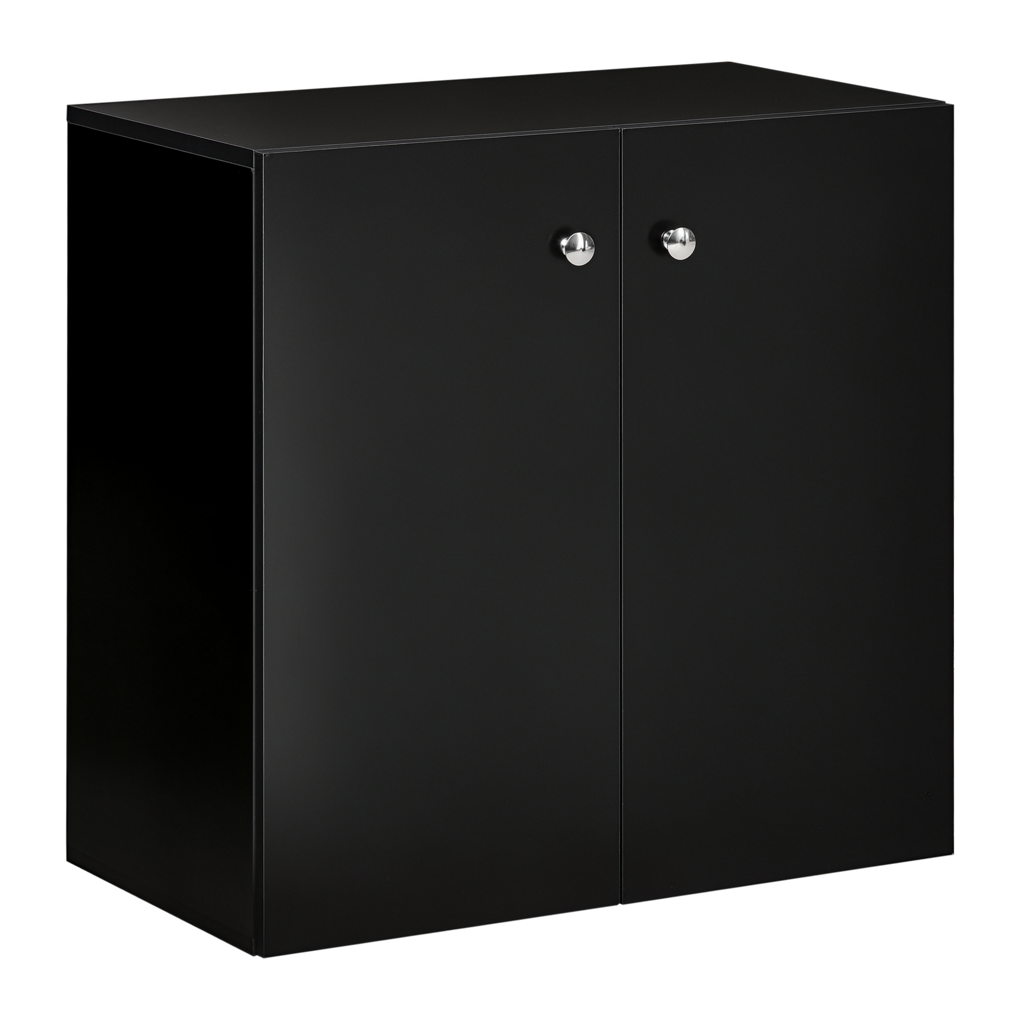 HOMCOM Wooden Storage Cabinet, Two Shelves Sideboard, Freestanding Kitchen Cupboard, Bookcase for Living Space, Black   Aosom UK