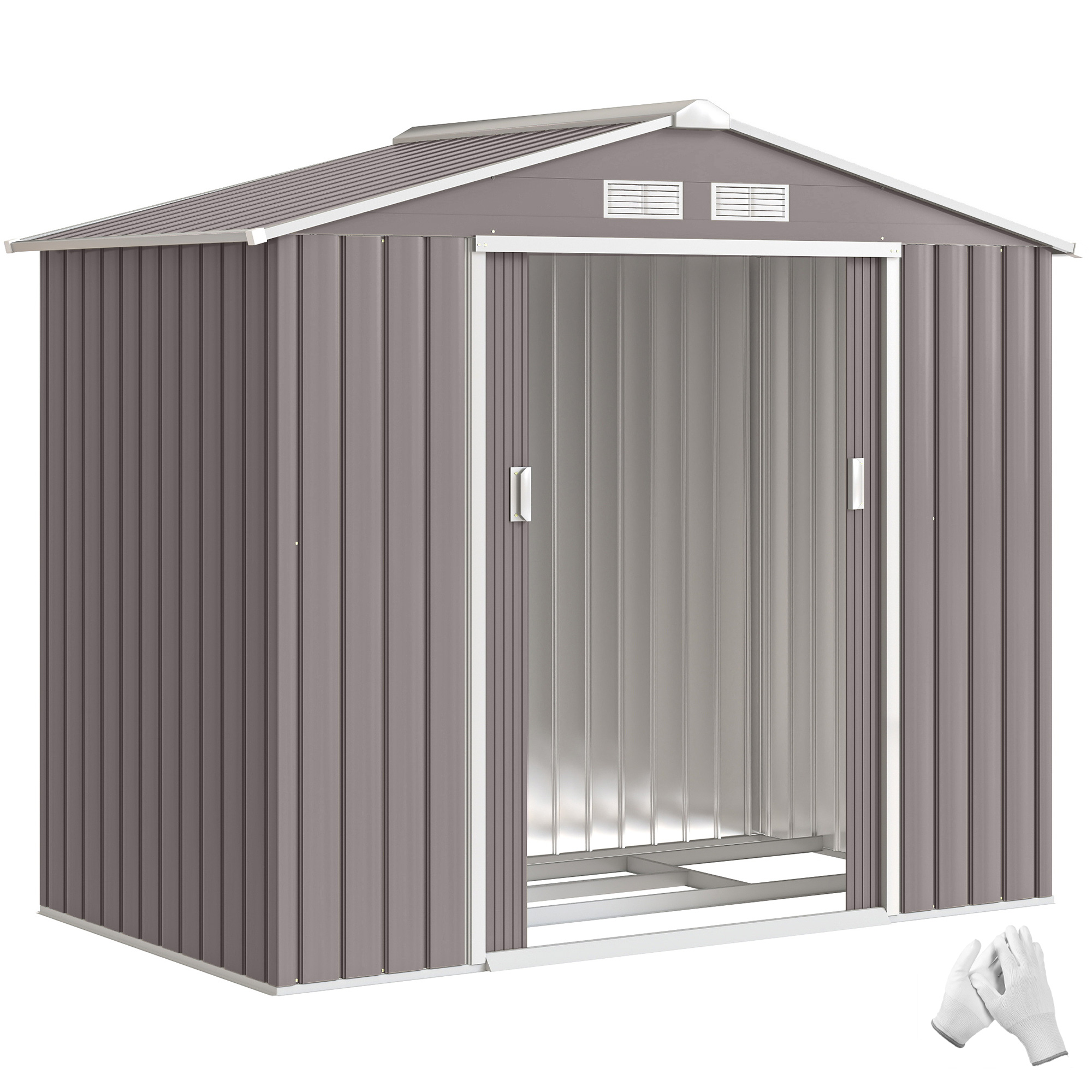Outsunny Caseta de Jardín Metálica 213x130x185 cm Cobertizo Metálico de Exterior para Almacenamiento de Herramientas Gris | Aosom España