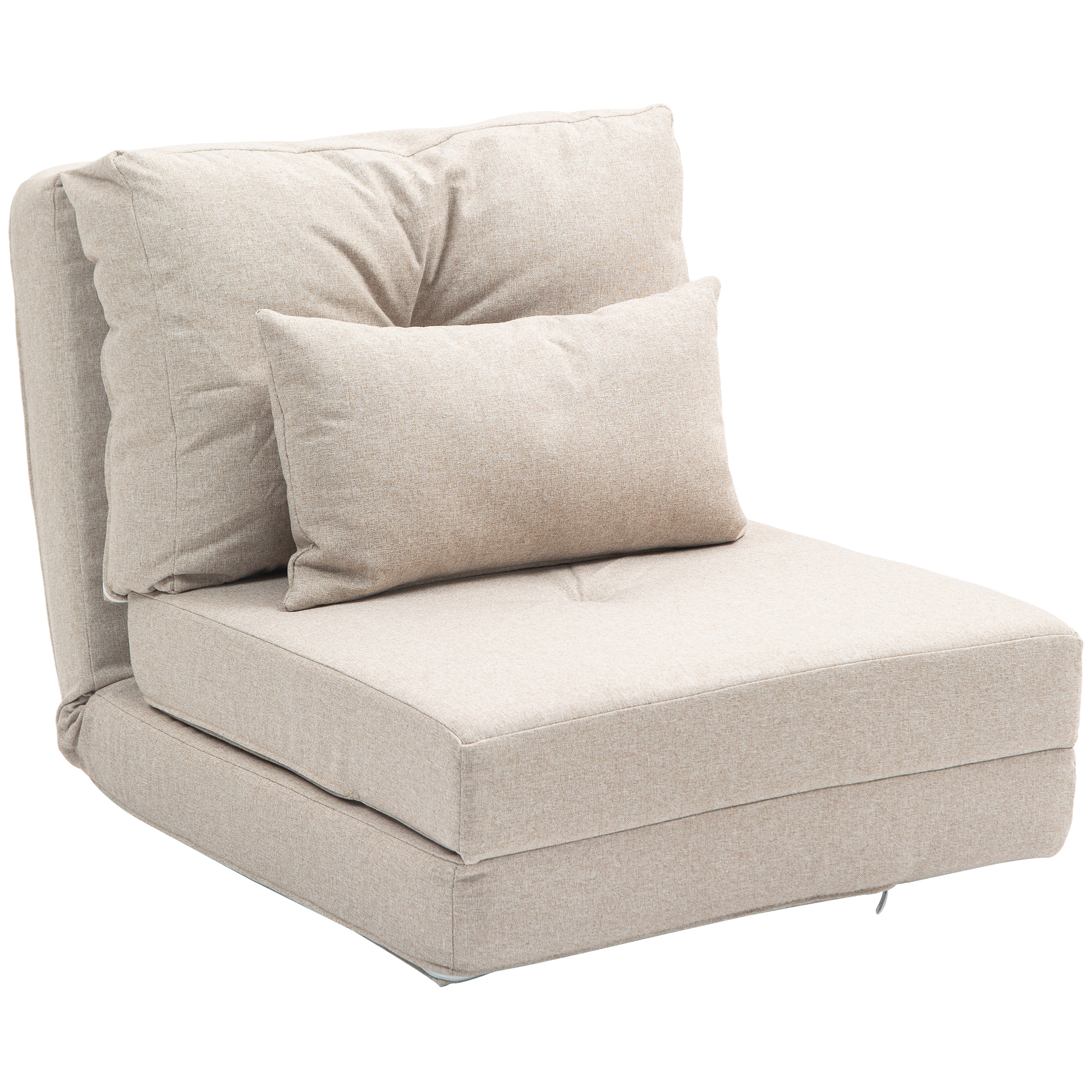 HOMCOM Sofá Cama Individual Plegable Sofá Cama Tapizado en Lino con Respaldo Ajustable 5 Posiciones 1 Almohada Beige