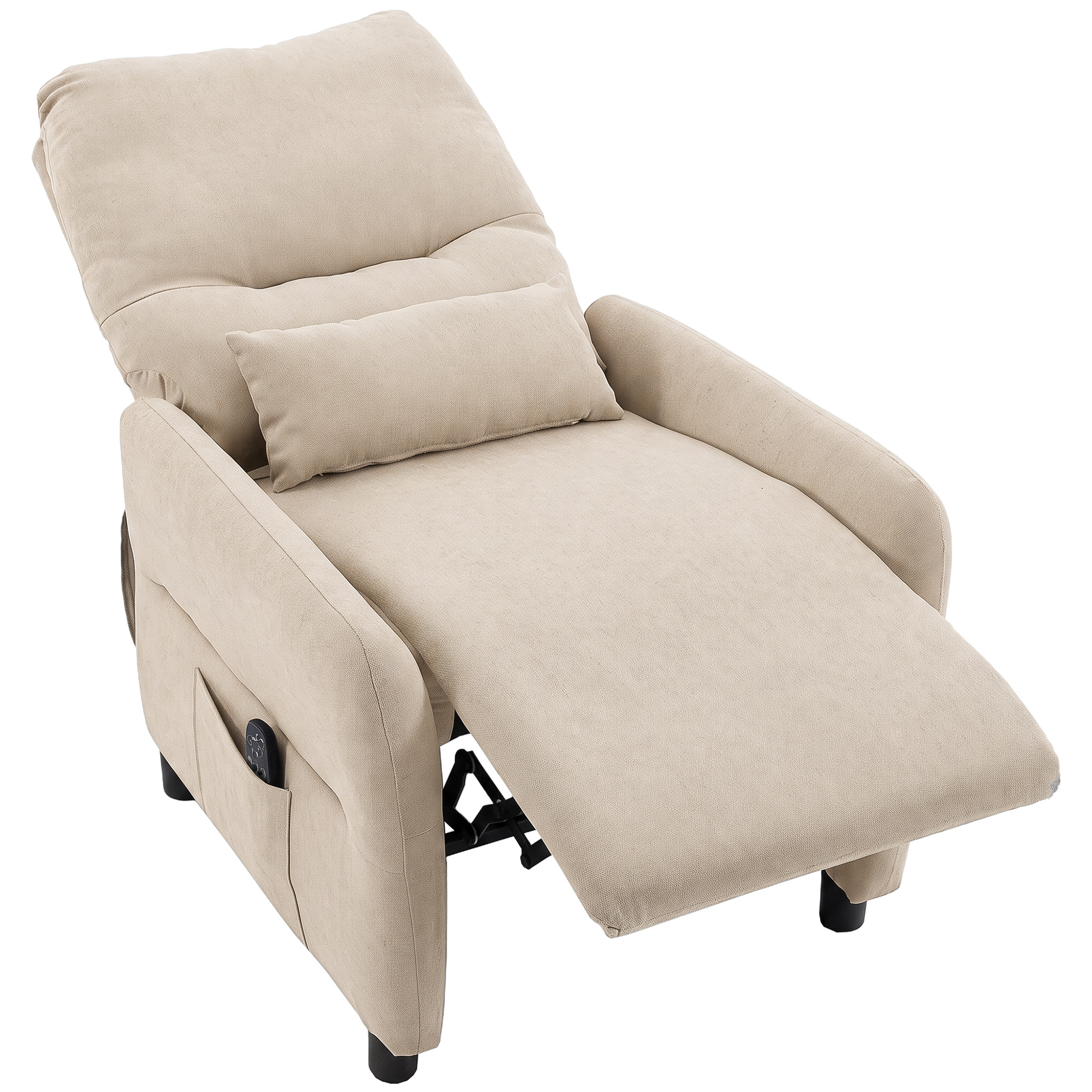 HOMCOM Massagesessel mit Wärmefunktion, Relaxsessel Fernsehsessel mit Liegefunktion, 8-Punkt-Vibration, TV Sessel mit Frottee-Bezug, Lendenkissen, Seitentaschen, Beige Aosom