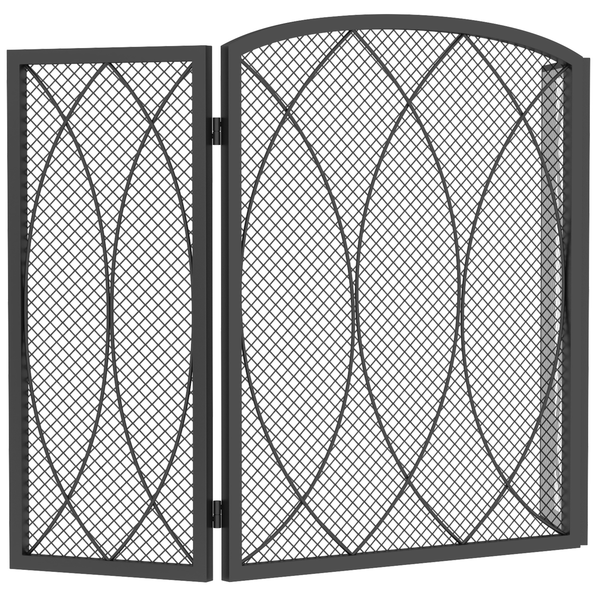 HOMCOM Kaminschutzgitter, 3-Teilige Faltbares Funkenschutz aus Metall Kaminschutz Funkenschutzgitter für Wohnzimmer, Schlafzimmer, 122 x 75 cm, Schwarz Aosom