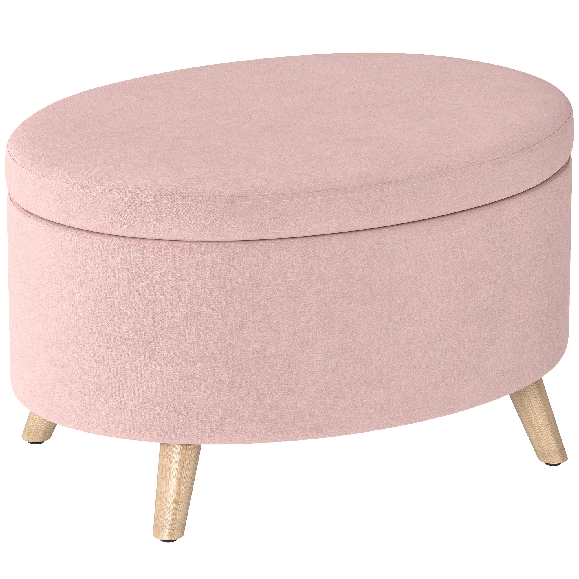 HOMCOM Puff Almacenaje Ovalado Banco Almacenaje 71x51,5x42 cm Tapizado en Terciopelo con Patas de Madera Maciza Rosa Claro
